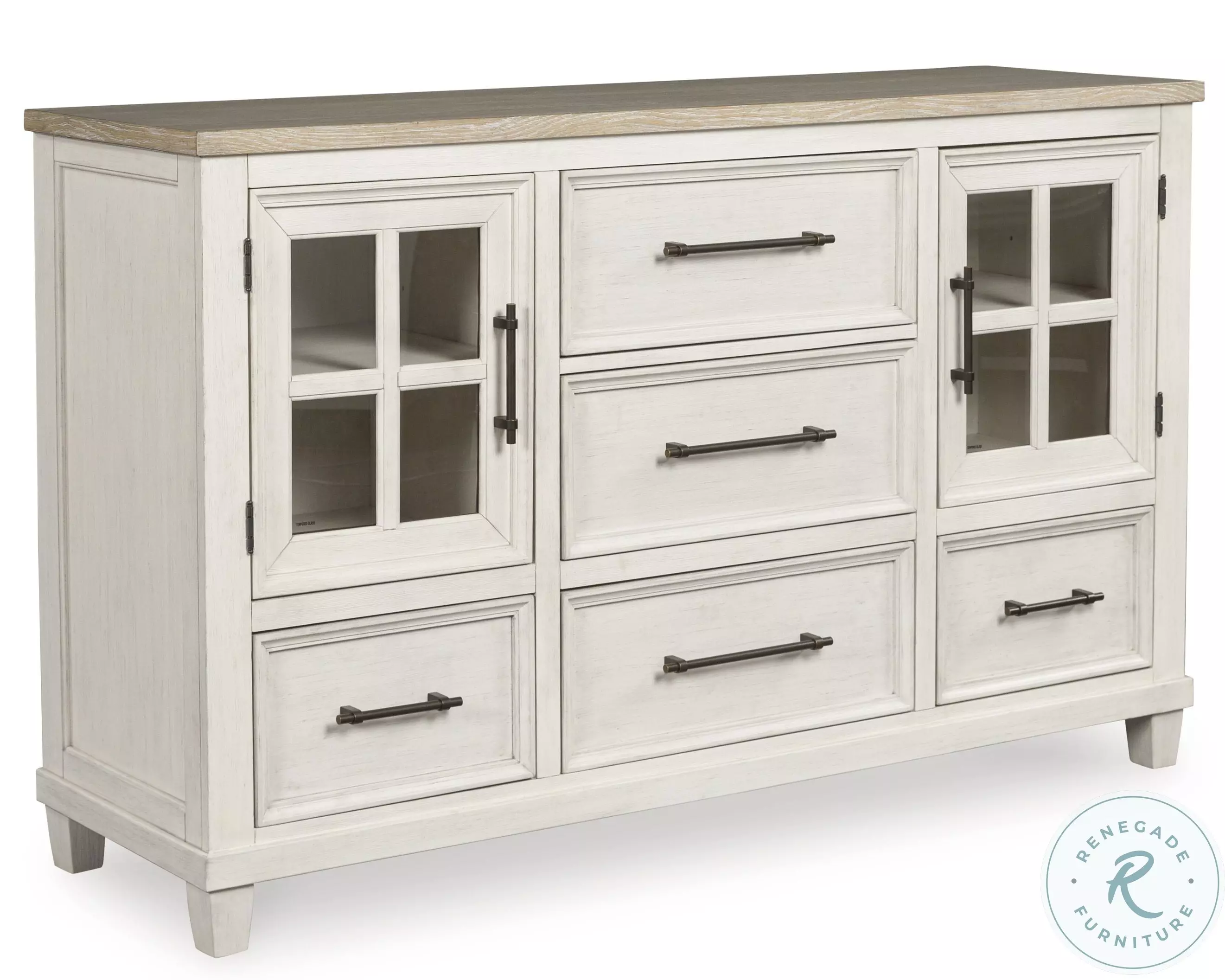 HESSE　チェスト付きローデスク　BK/DBR/WH Shaybrock Antique White And Brown Dresser From Ashley Furniture