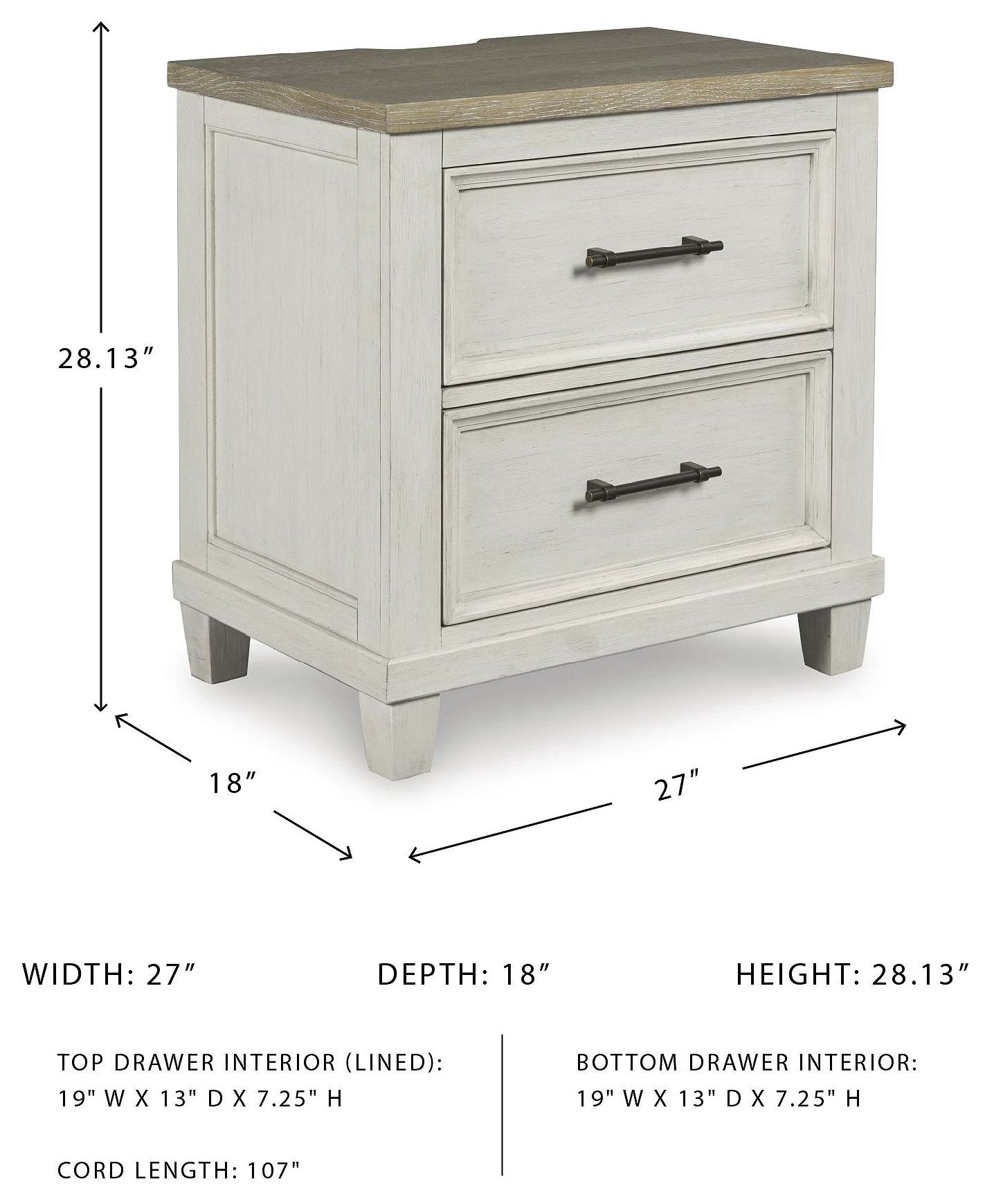 Shaybrock Antique White And Brown 2 Drawer Nightstand