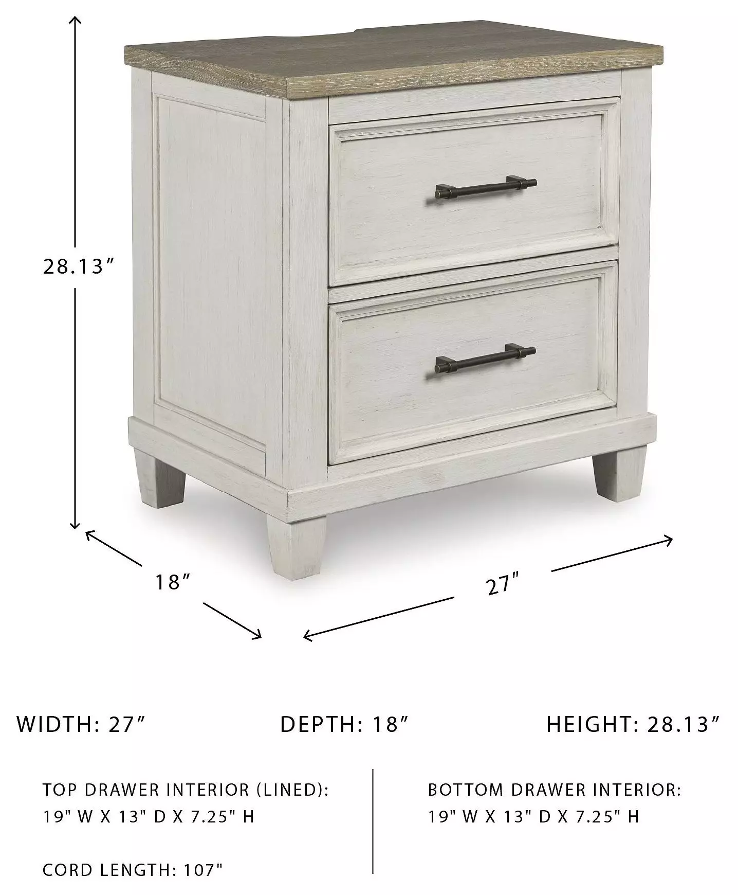Shaybrock Antique White And Brown 2 Drawer Nightstand