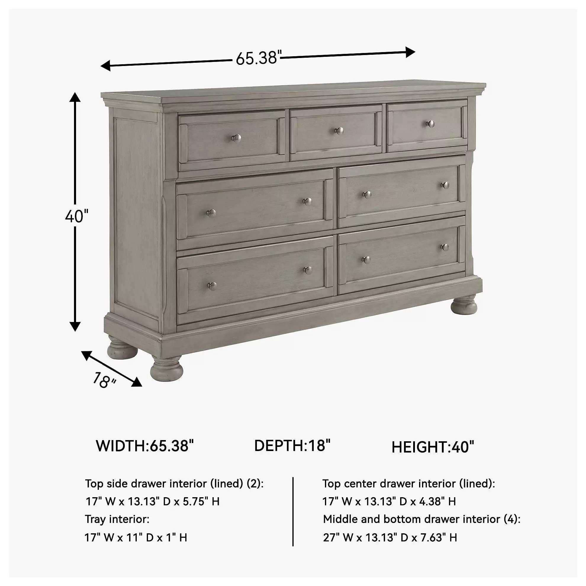Lettner Light Gray 7 Drawer Dresser