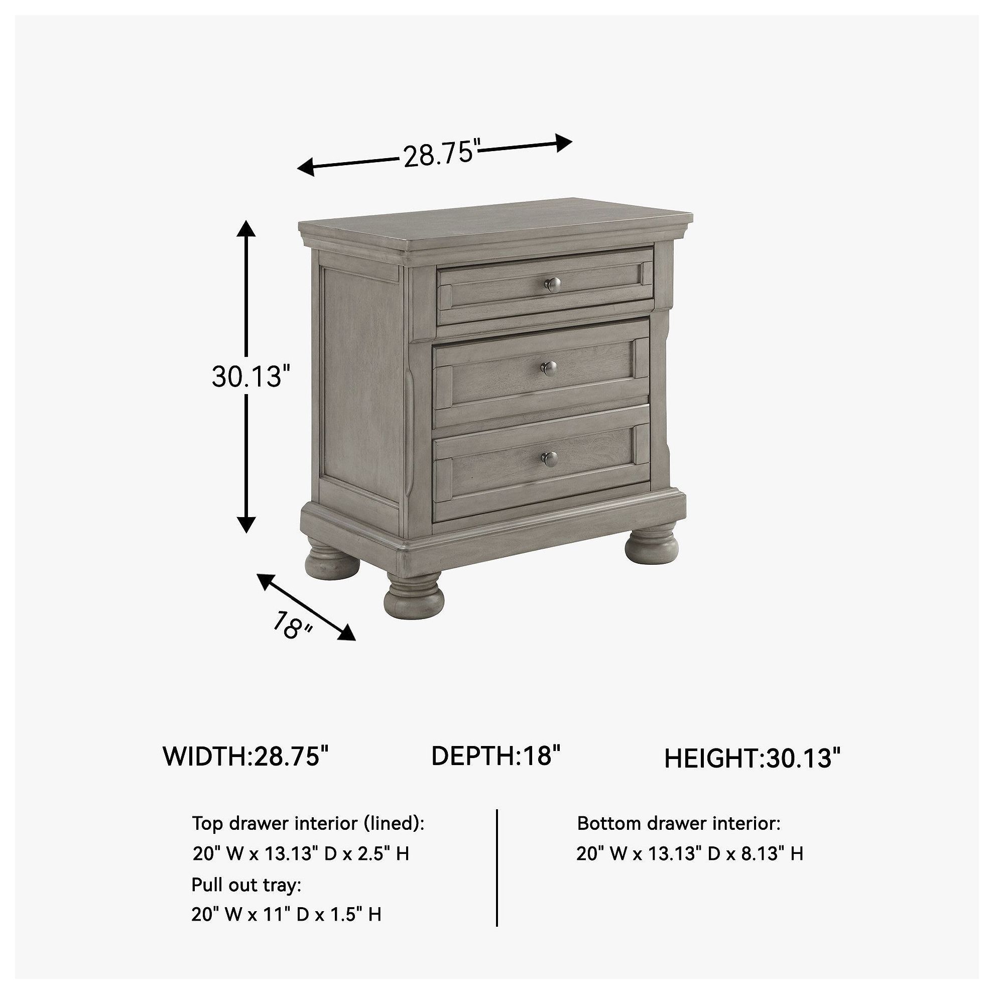 Lettner Light Gray 2 Drawer Nightstand