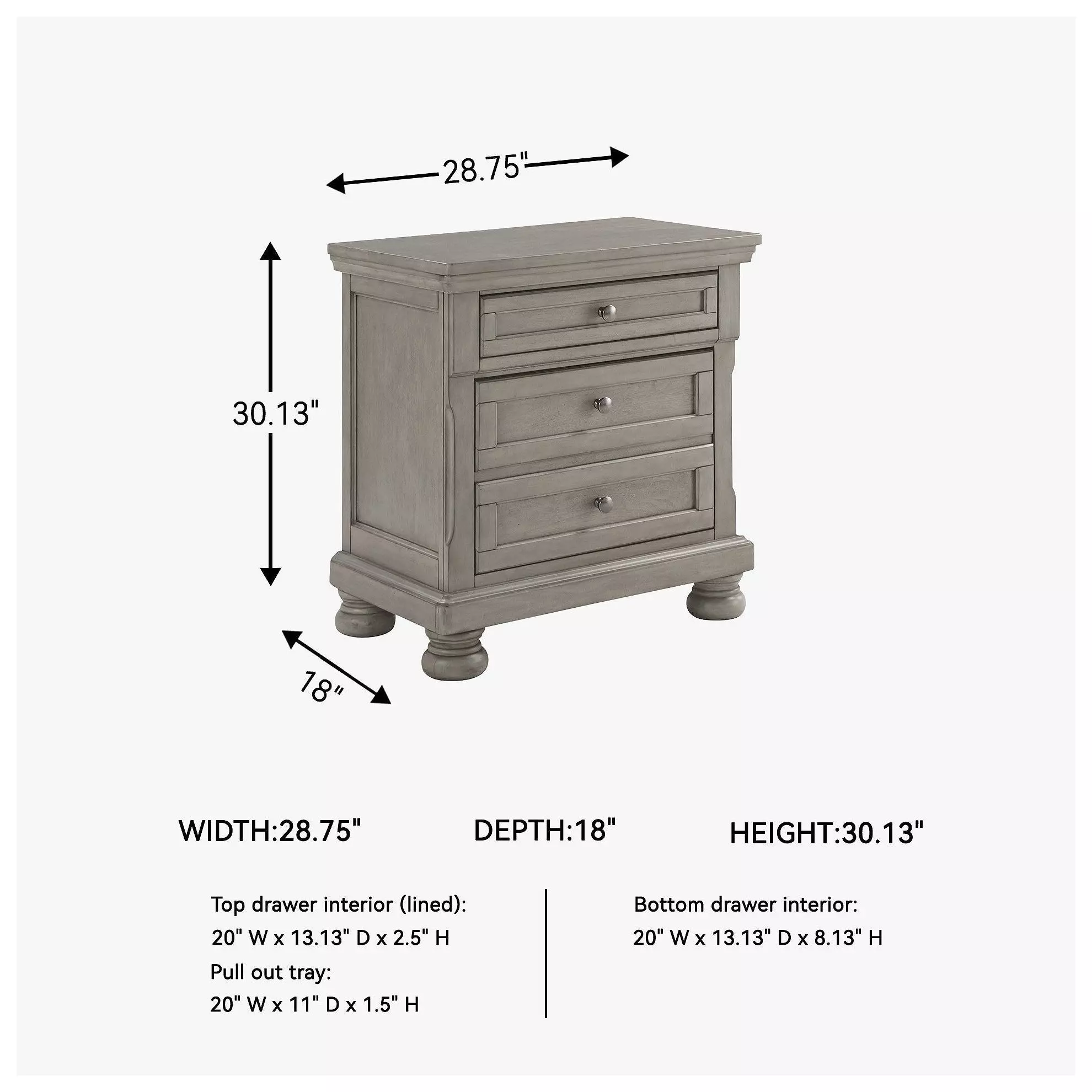 Lettner Light Gray 2 Drawer Nightstand