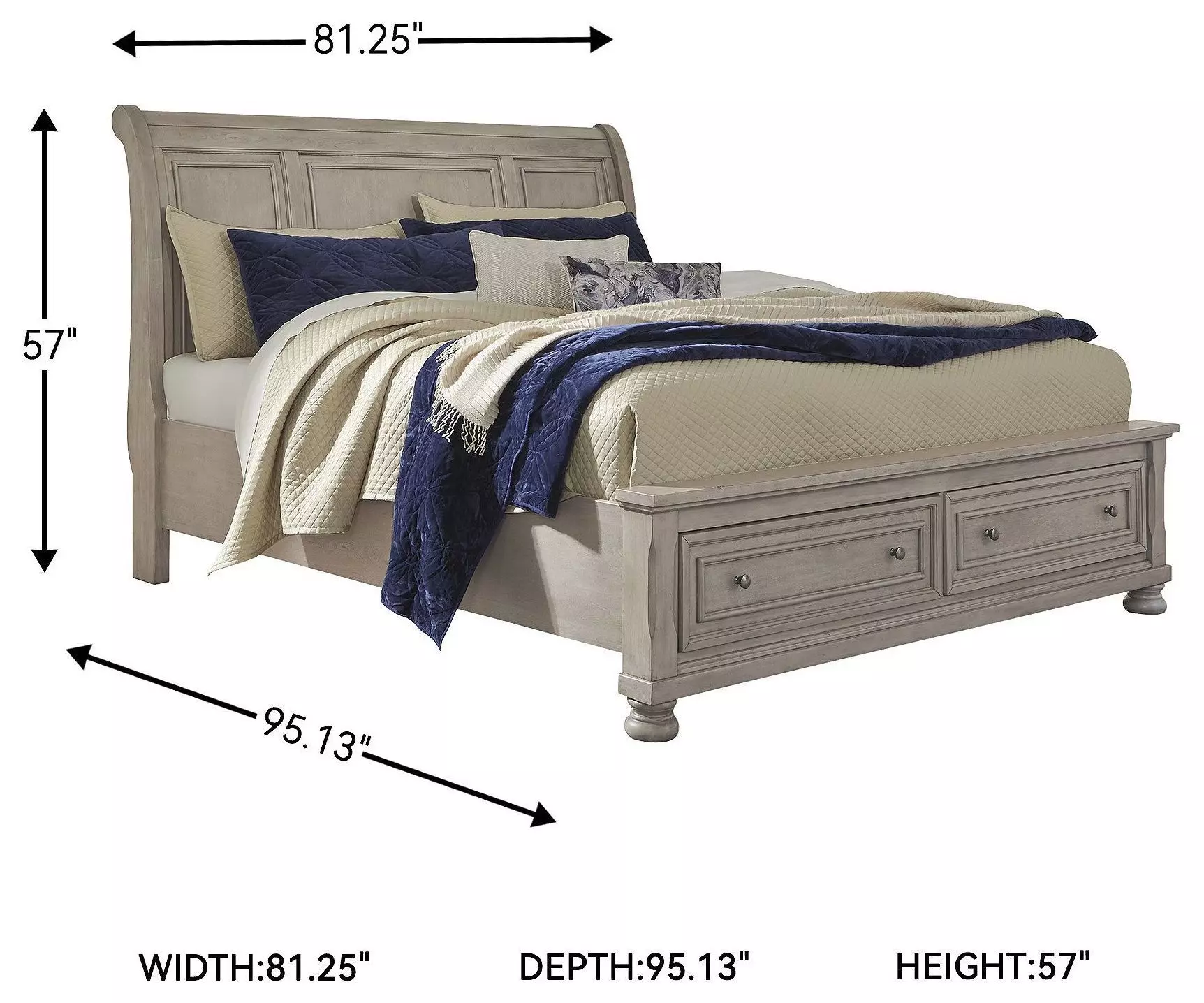 Lettner Light Gray King Sleigh Storage Bed
