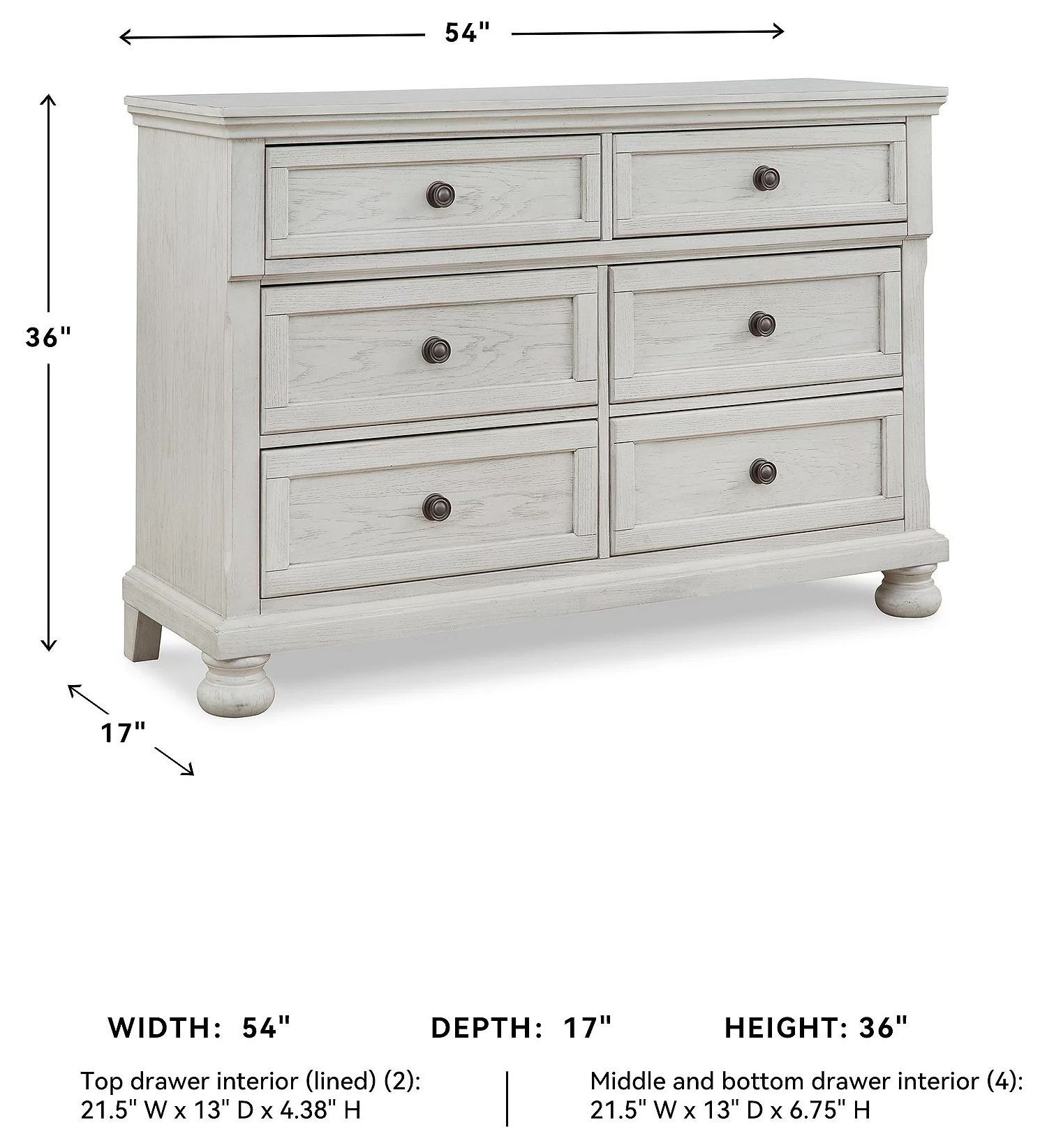 Robbinsdale Antique White Six Drawer Dresser