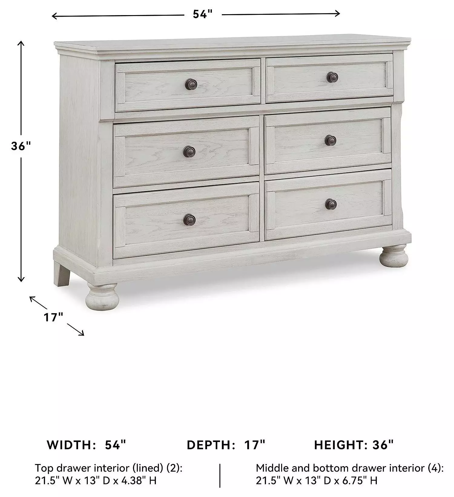 Robbinsdale Antique White Six Drawer Dresser