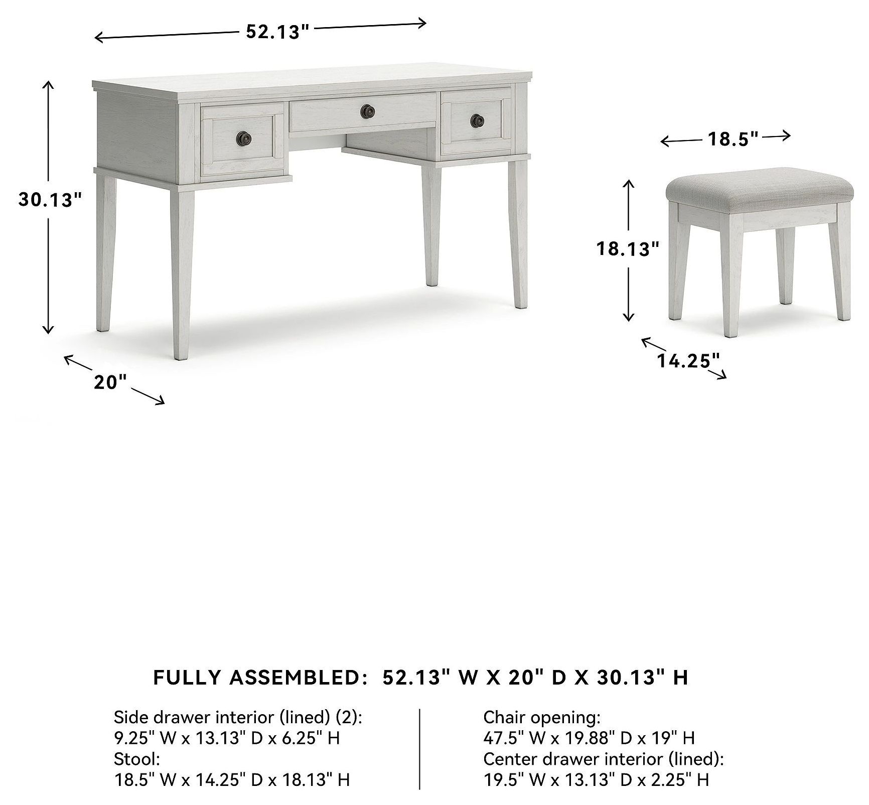 Robbinsdale Antique White Vanity With Stool
