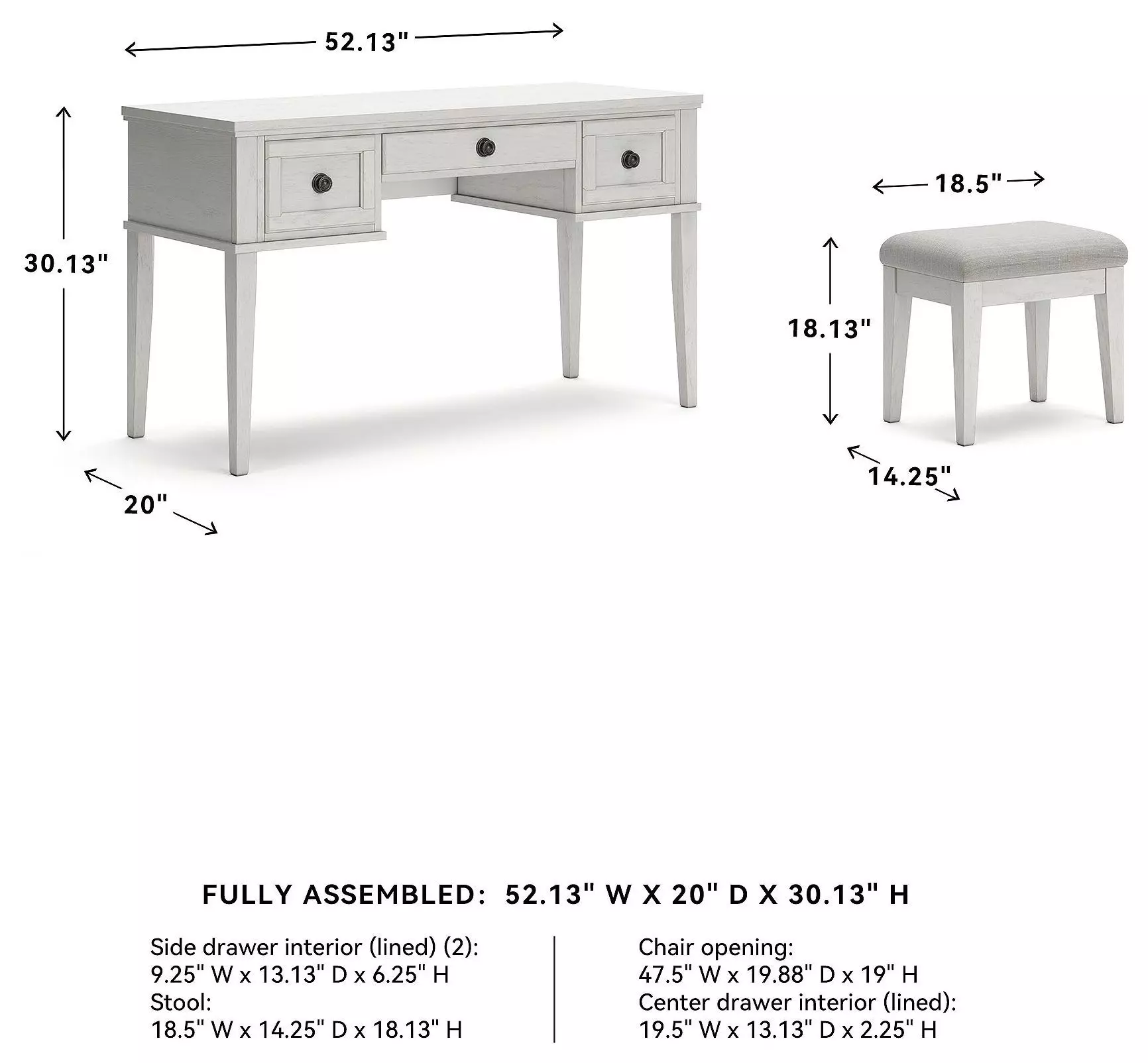 Robbinsdale Antique White Vanity With Stool