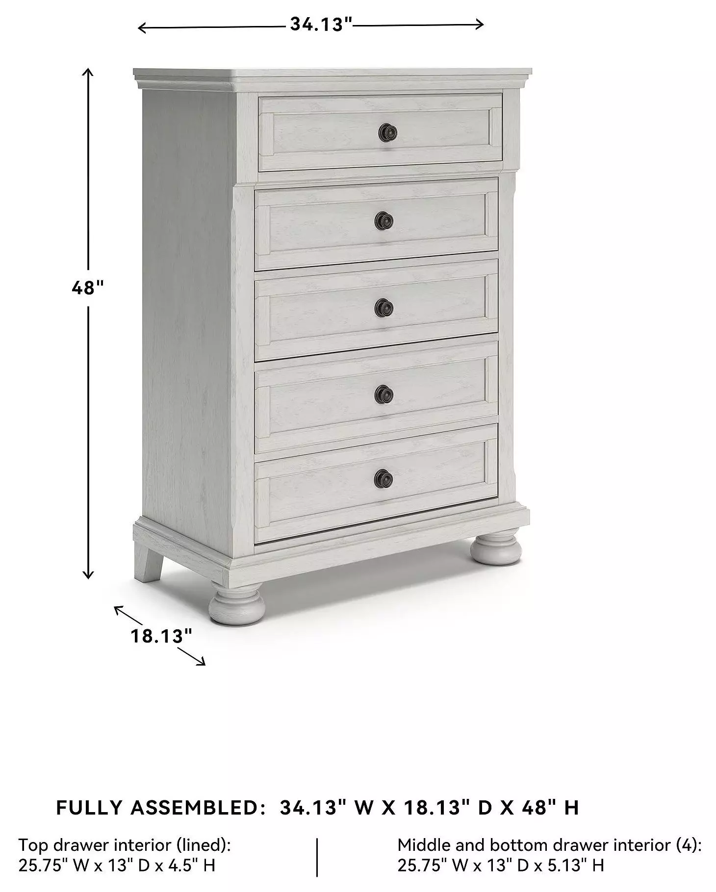 Robbinsdale Antique White Youth 5 Drawer Chest