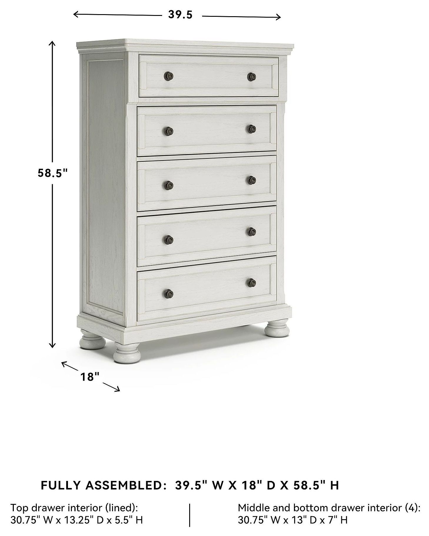 Robbinsdale Antique White 5 Drawer Chest