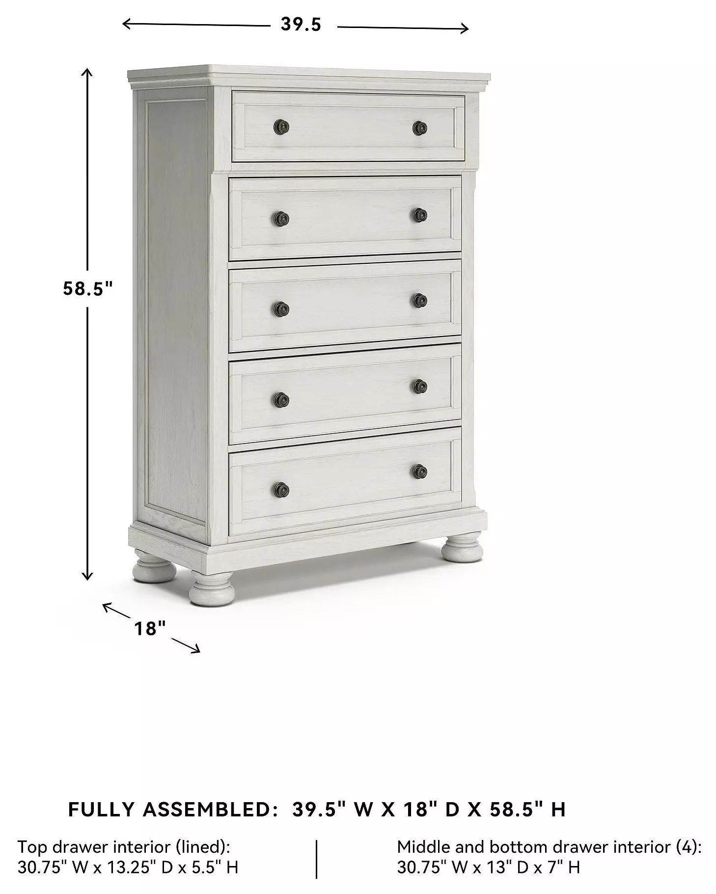 Robbinsdale Antique White 5 Drawer Chest