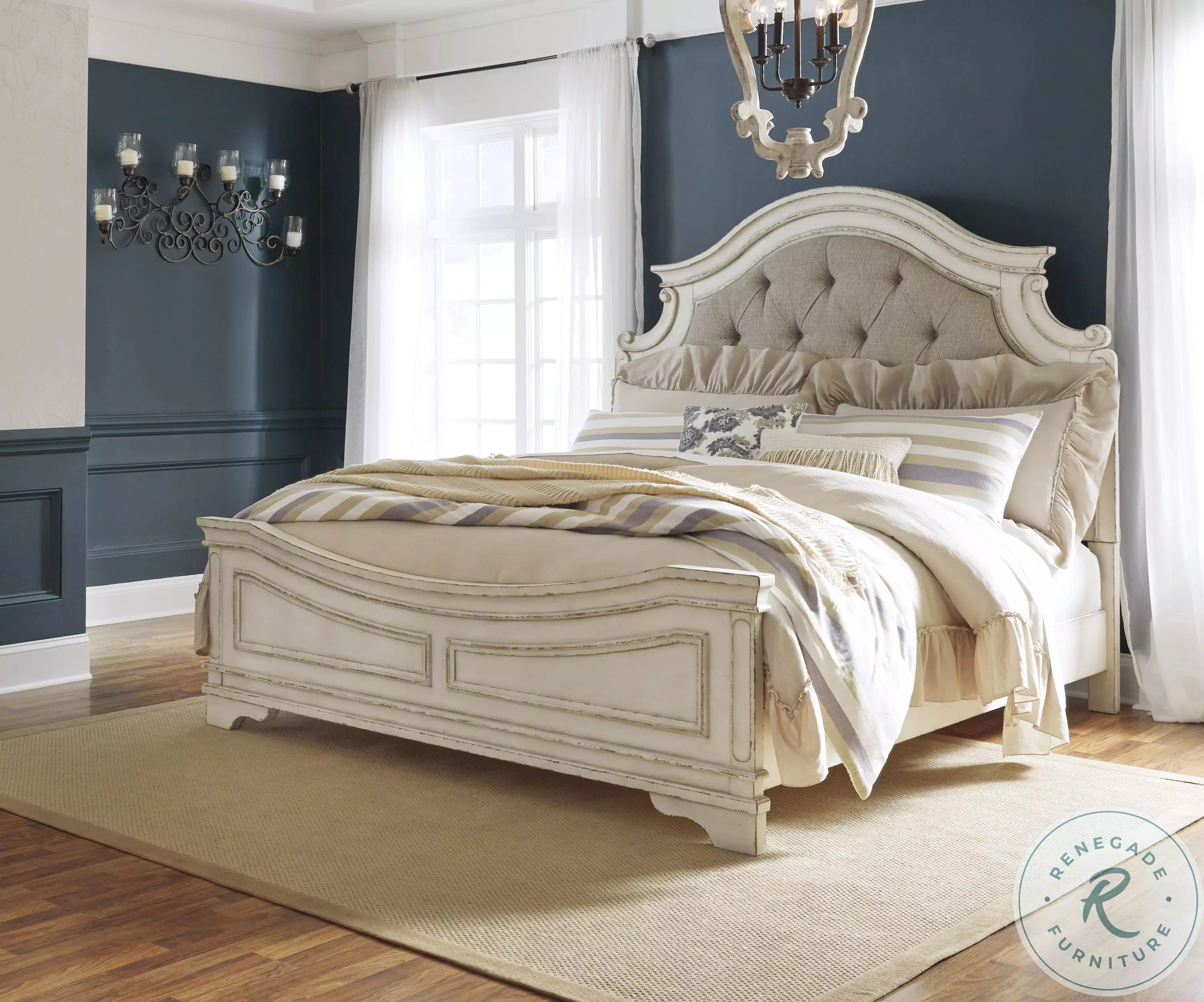 Realyn Chipped Two Tone Cal. King Upholstered Panel Bed from