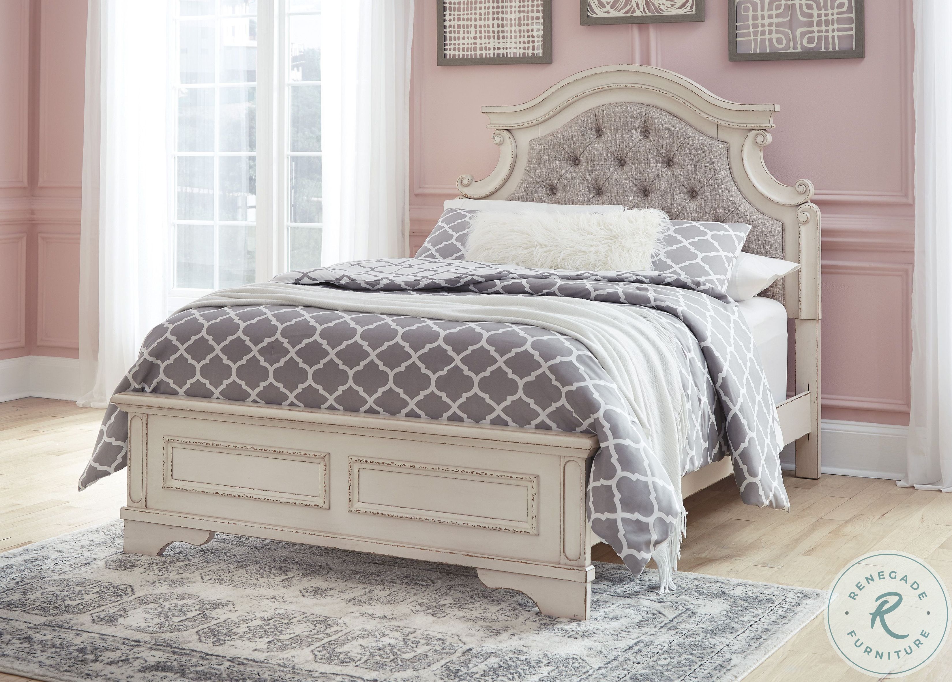 Realyn Chipped Two Tone Full Upholstered Panel Bed from Ashley