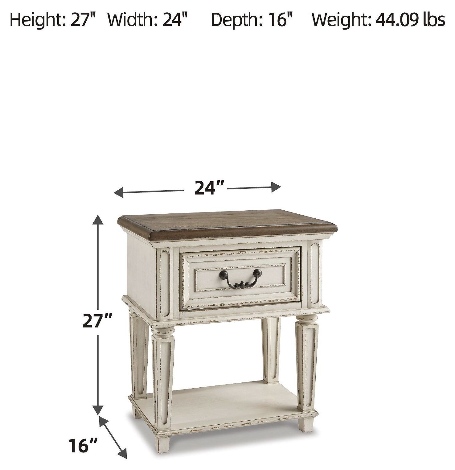 Realyn Chipped White 1 Drawer Nightstand