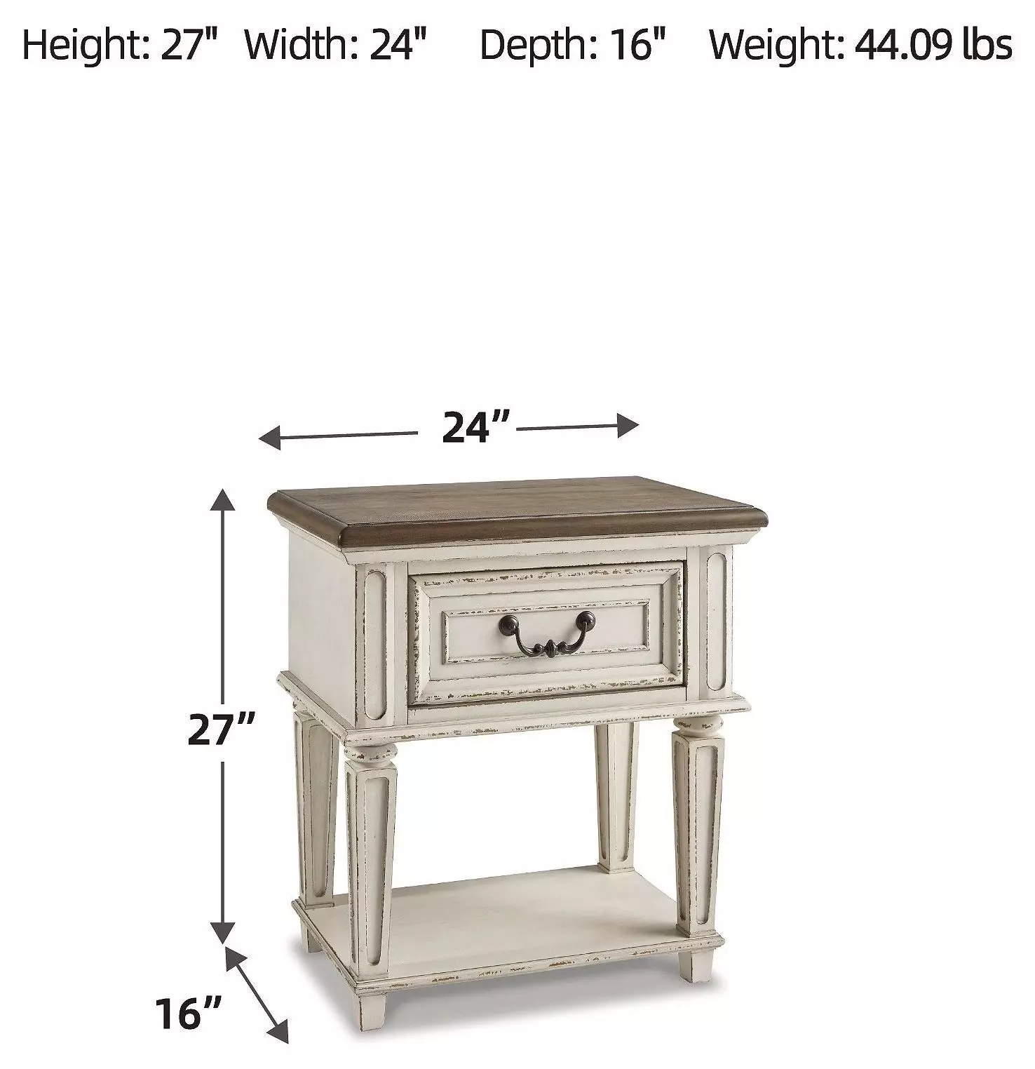 Realyn Chipped White 1 Drawer Nightstand