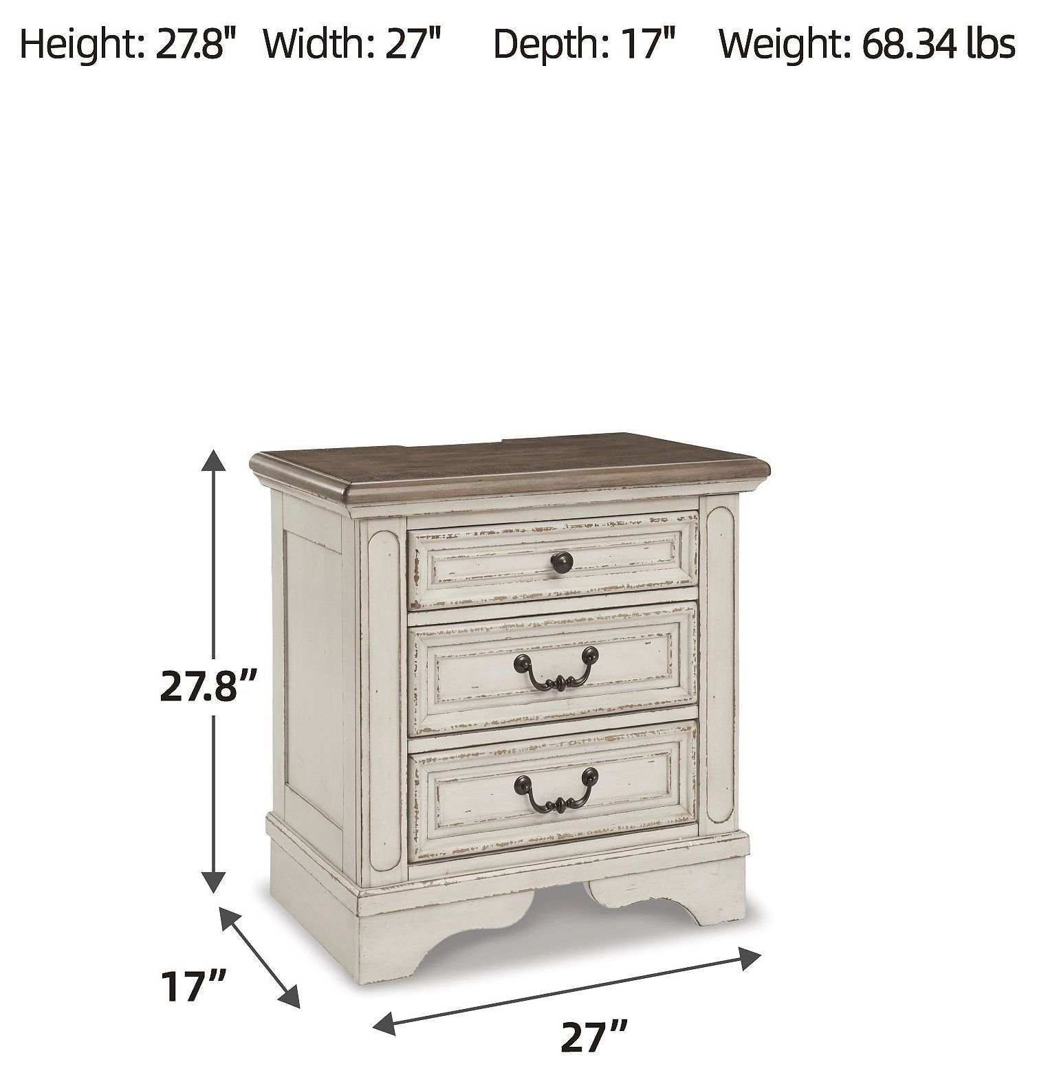 Realyn Chipped White 3 Drawer Nightstand