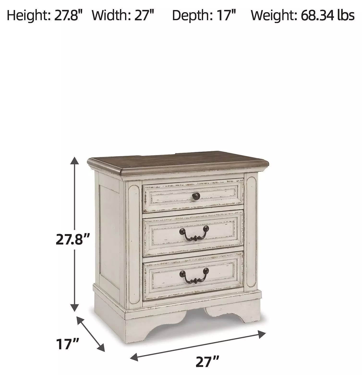 Realyn Chipped White 3 Drawer Nightstand