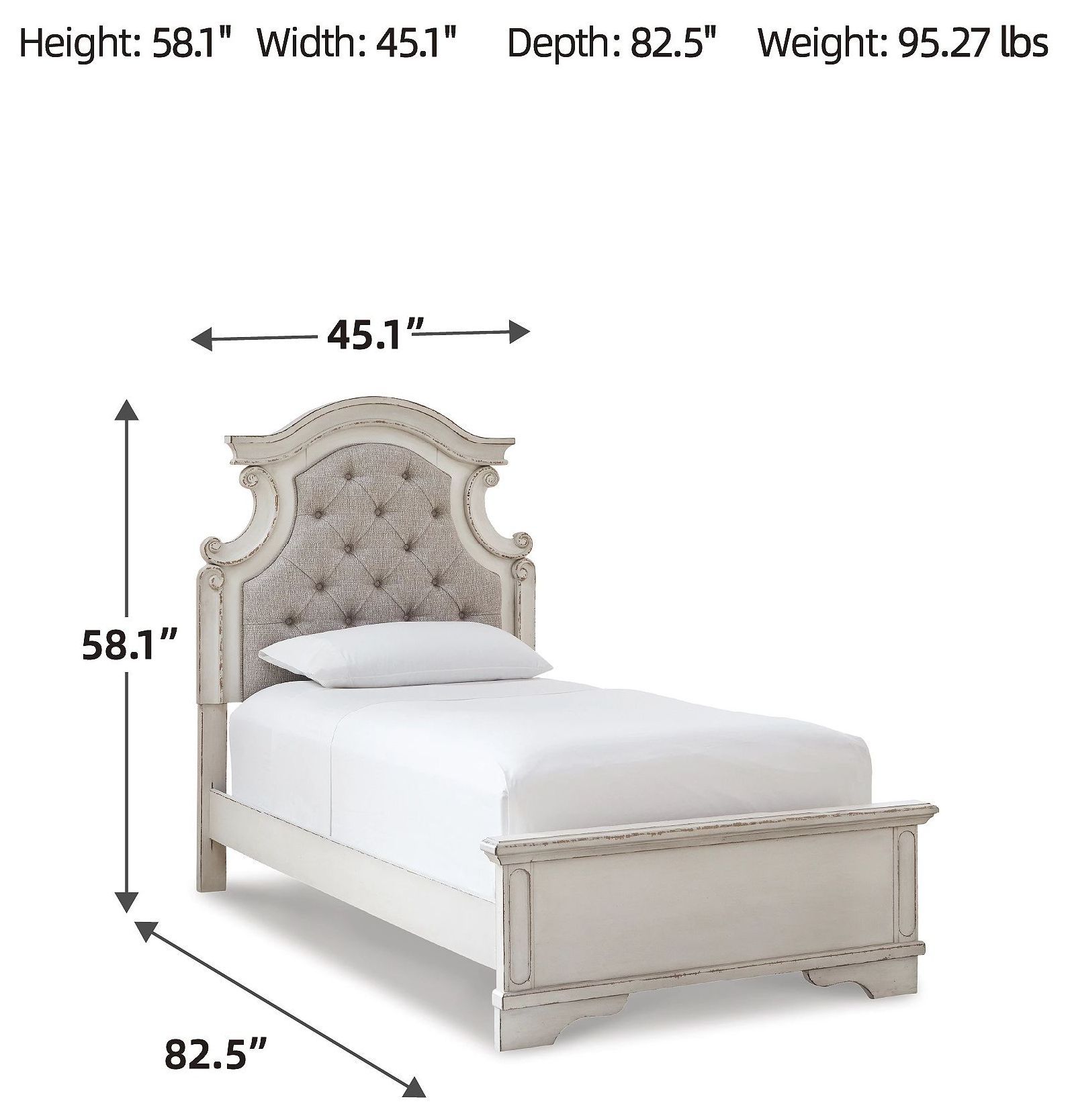 Realyn Chipped White Twin Upholstered Panel Bed