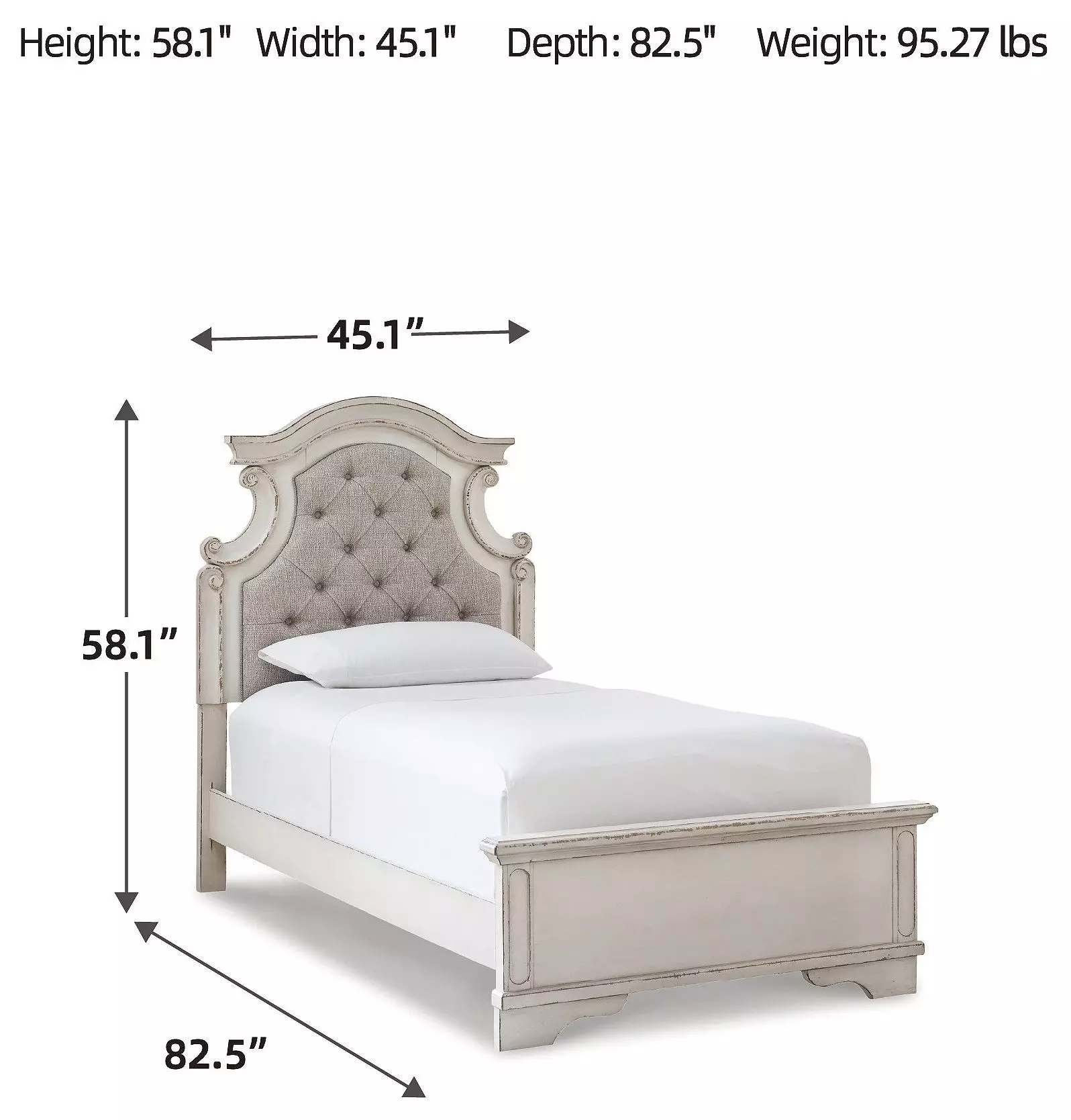 Realyn Chipped White Twin Upholstered Panel Bed