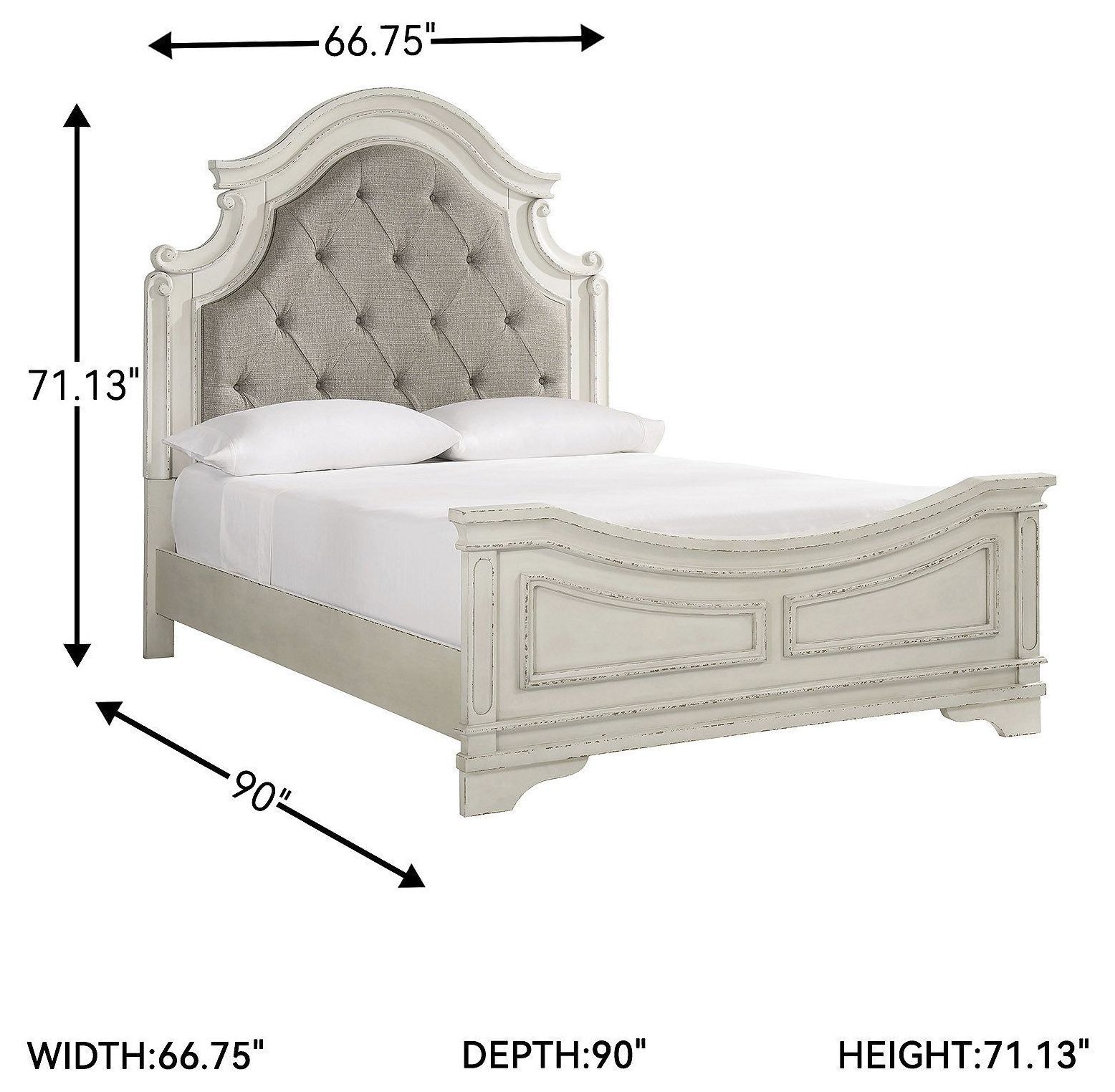 Realyn Chipped White Queen Upholstered Panel Bed