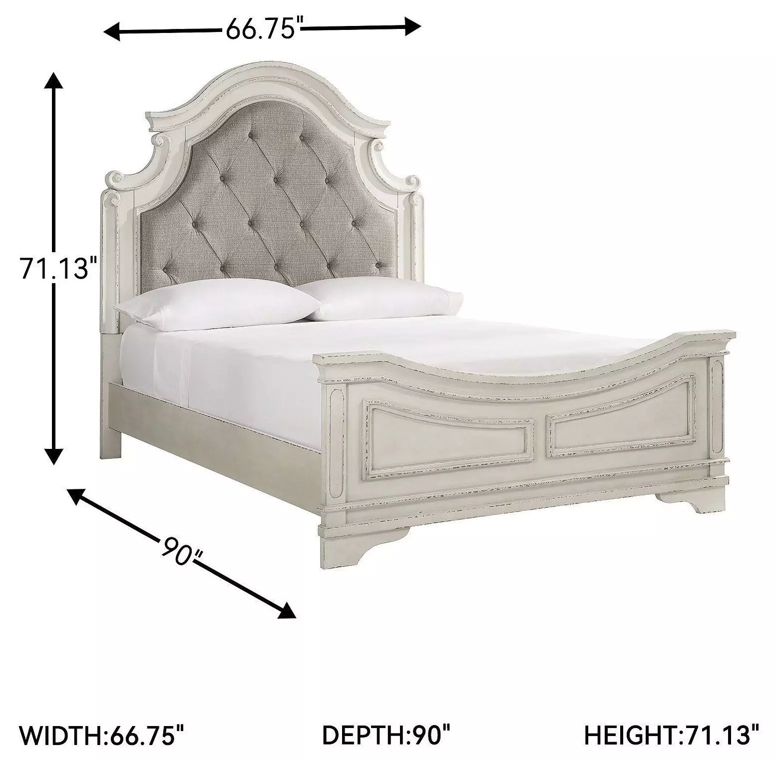 Realyn Chipped White Queen Upholstered Panel Bed