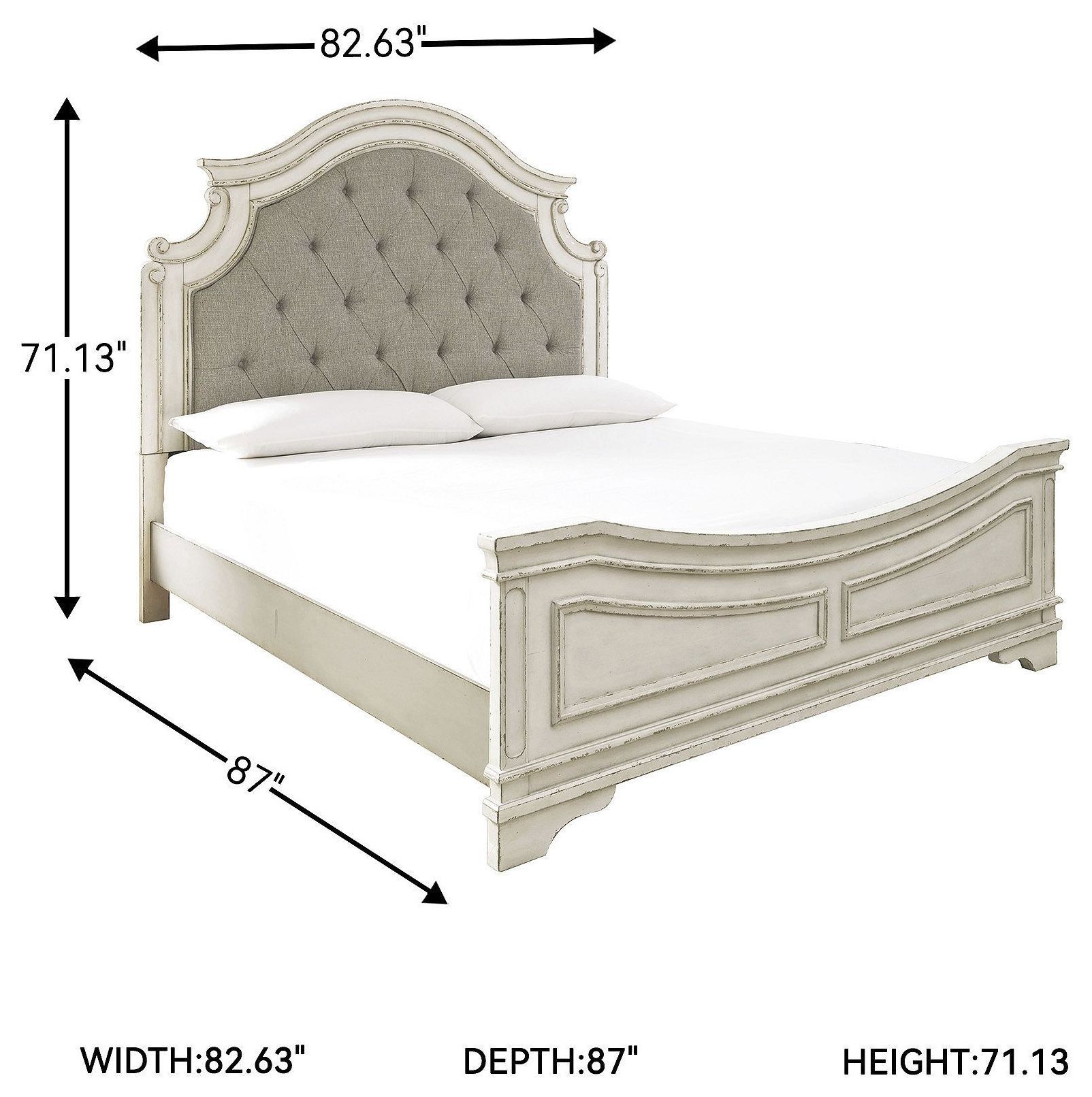 Realyn Chipped White King Upholstered Panel Bed