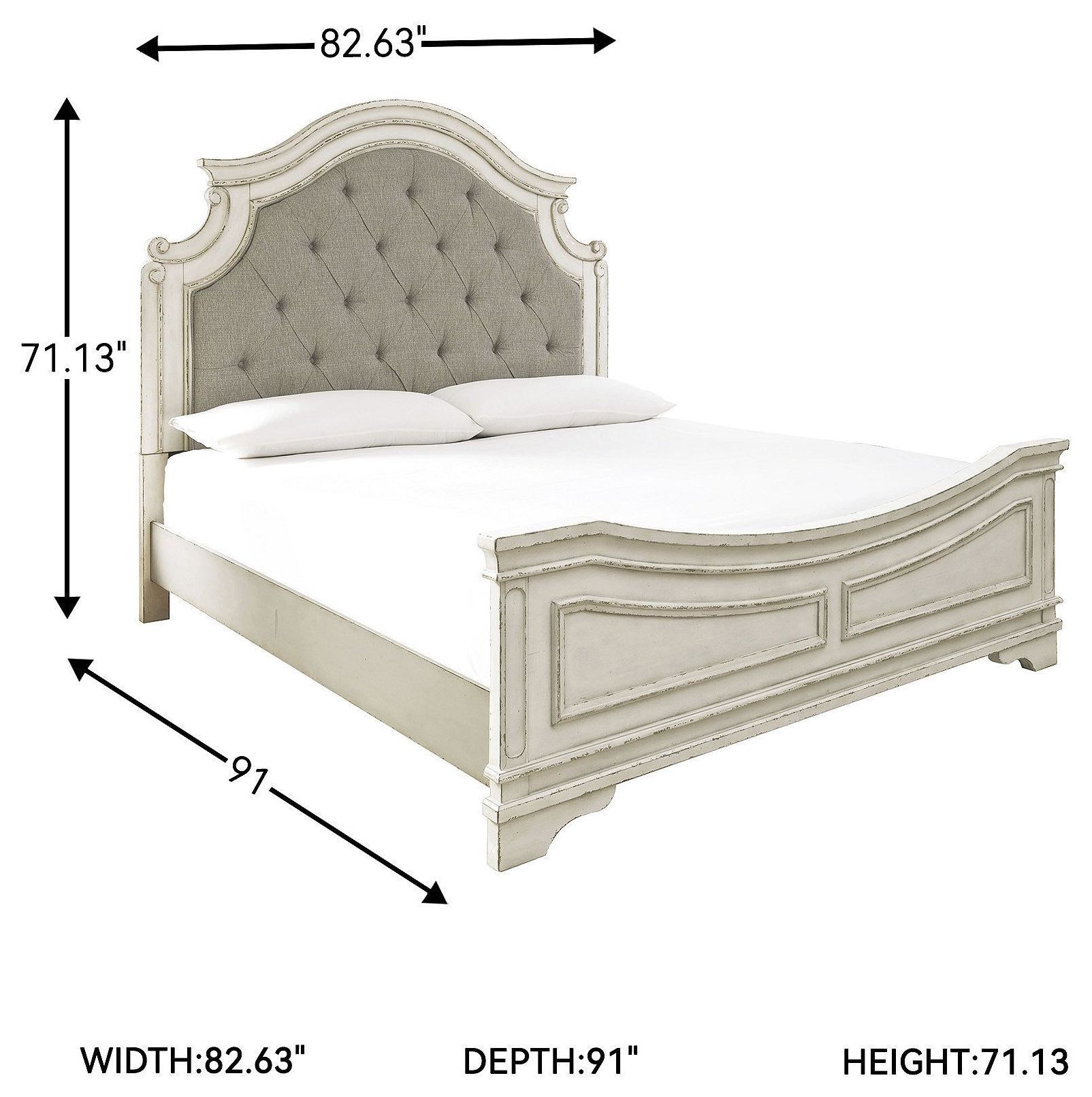 Realyn Chipped White California King Upholstered Panel Bed