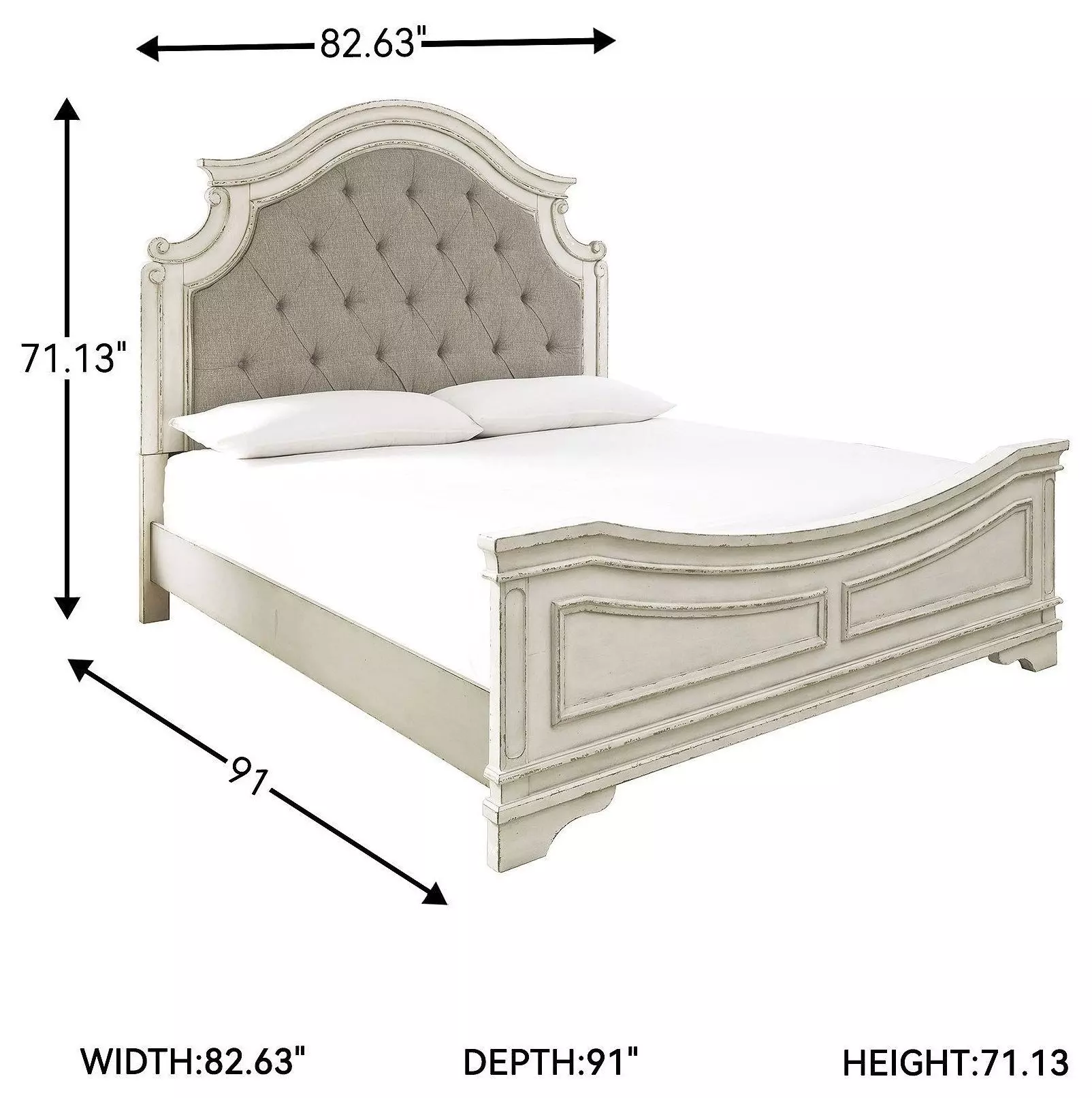 Realyn Chipped White California King Upholstered Panel Bed