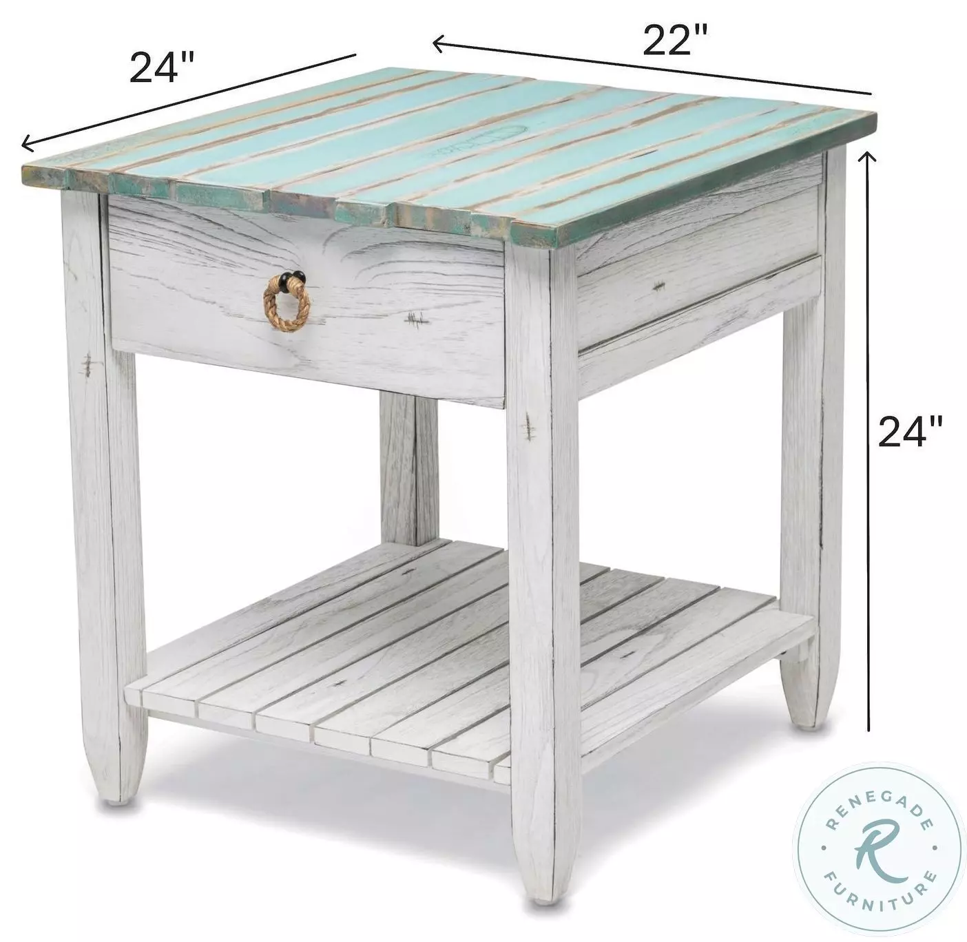 Garden Gate Distressed Bleu and White Rectangular End Table