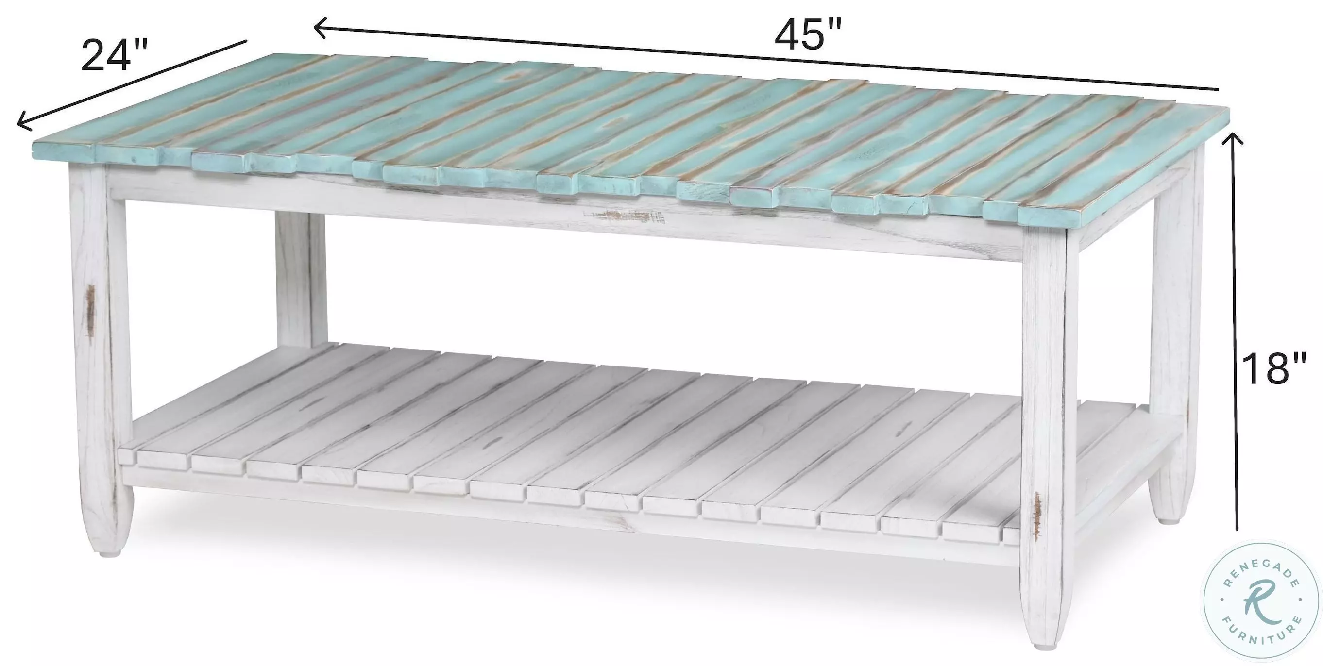 Garden Gate Distressed Bleu and White Rectangular Coffee Table