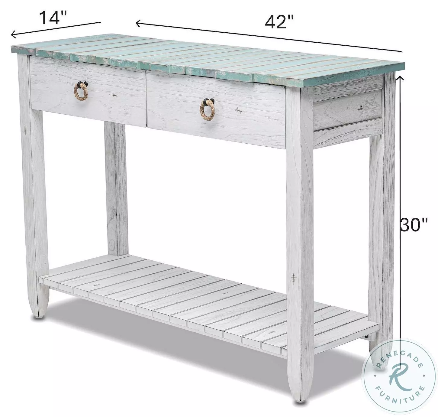 Garden Gate Distressed Bleu and White Rectangular Console Table