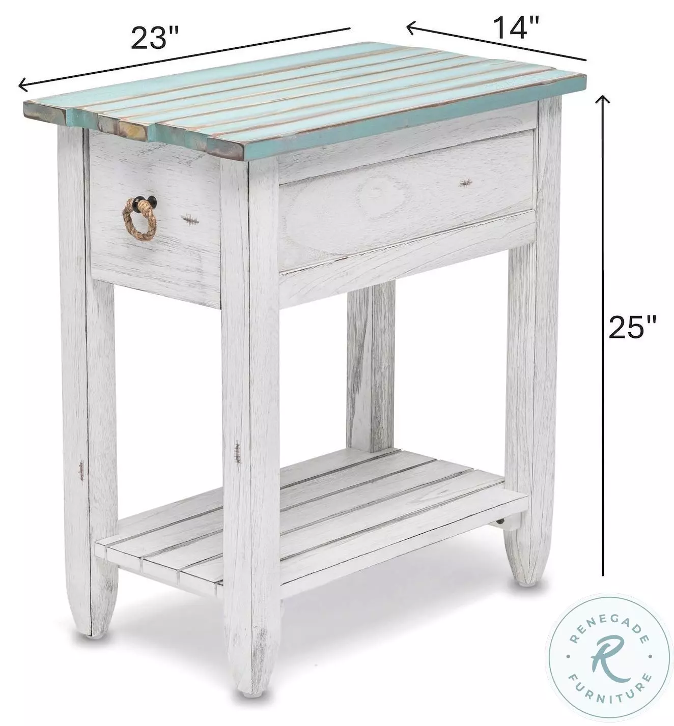 Garden Gate Distressed Bleu and White Rectangular Chairside Table