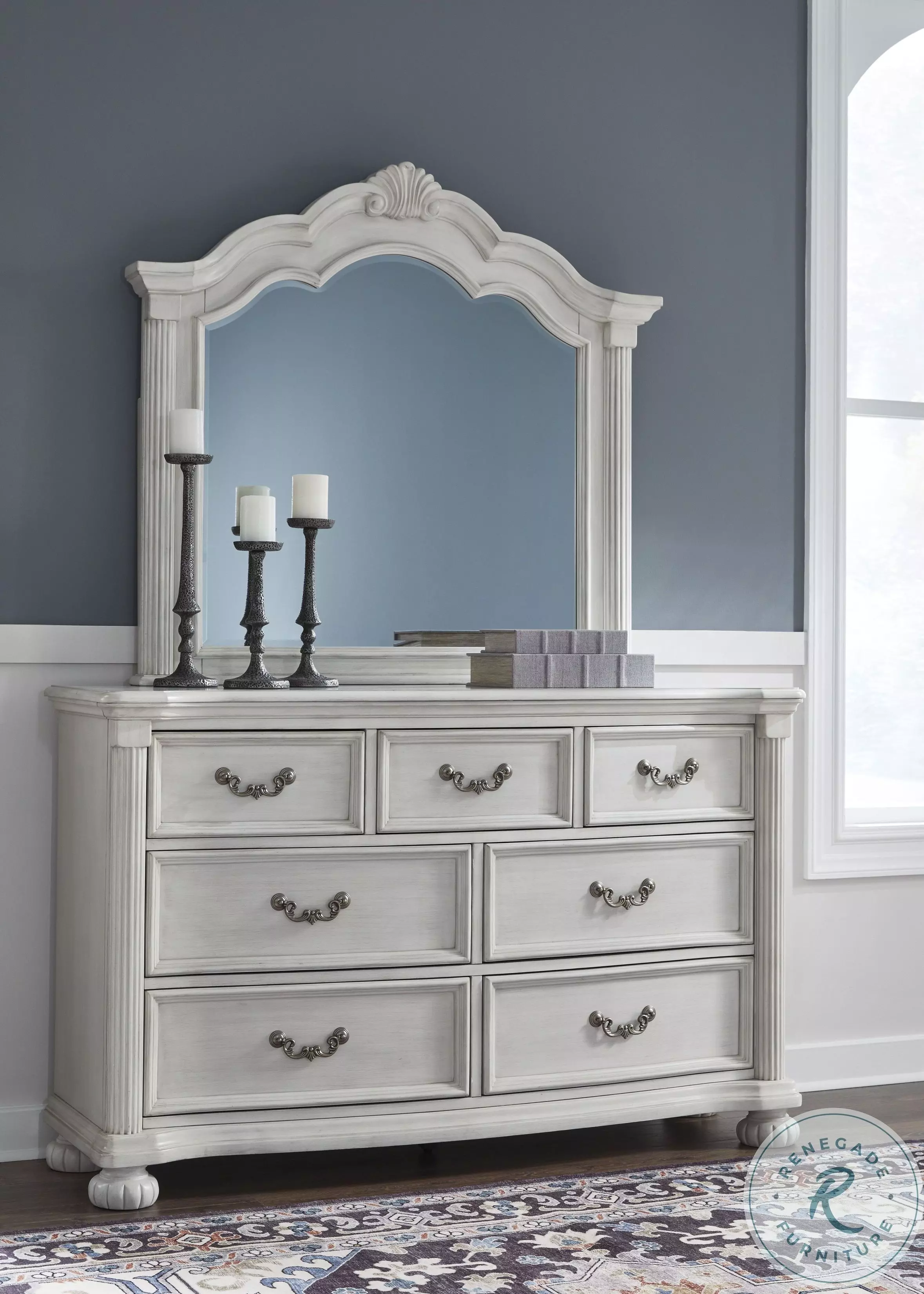 Montelaine Antique White Dresser and Mirror From Ashley