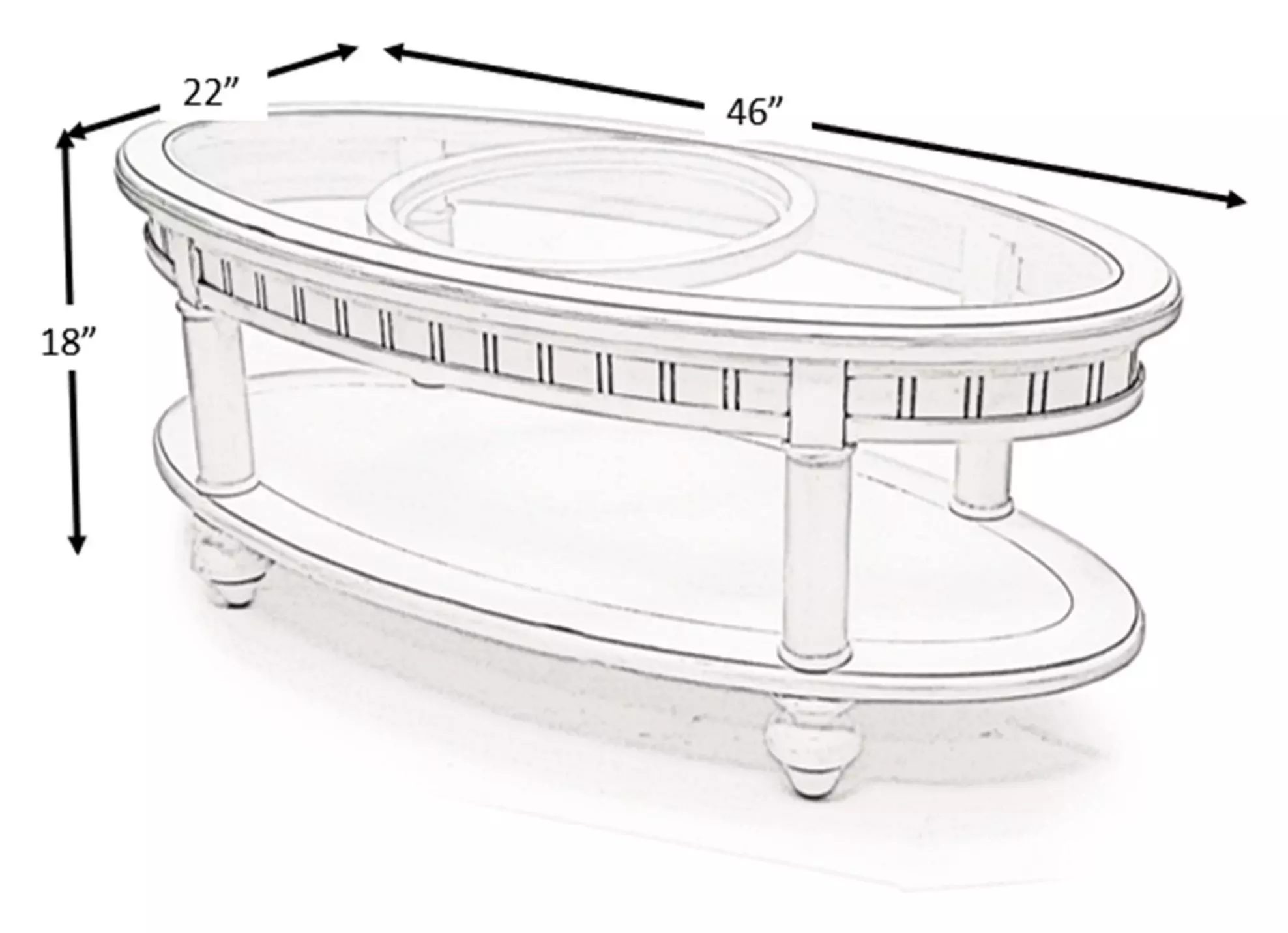 Monaco Blanc Oval Glass Top Coffee Table with Pelican Insert