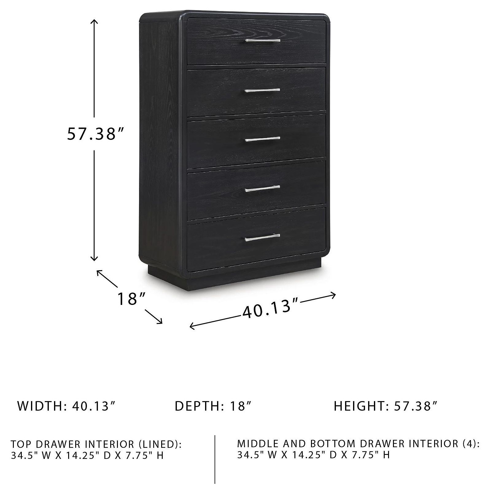 Rowanbeck Black Five Drawer Chest