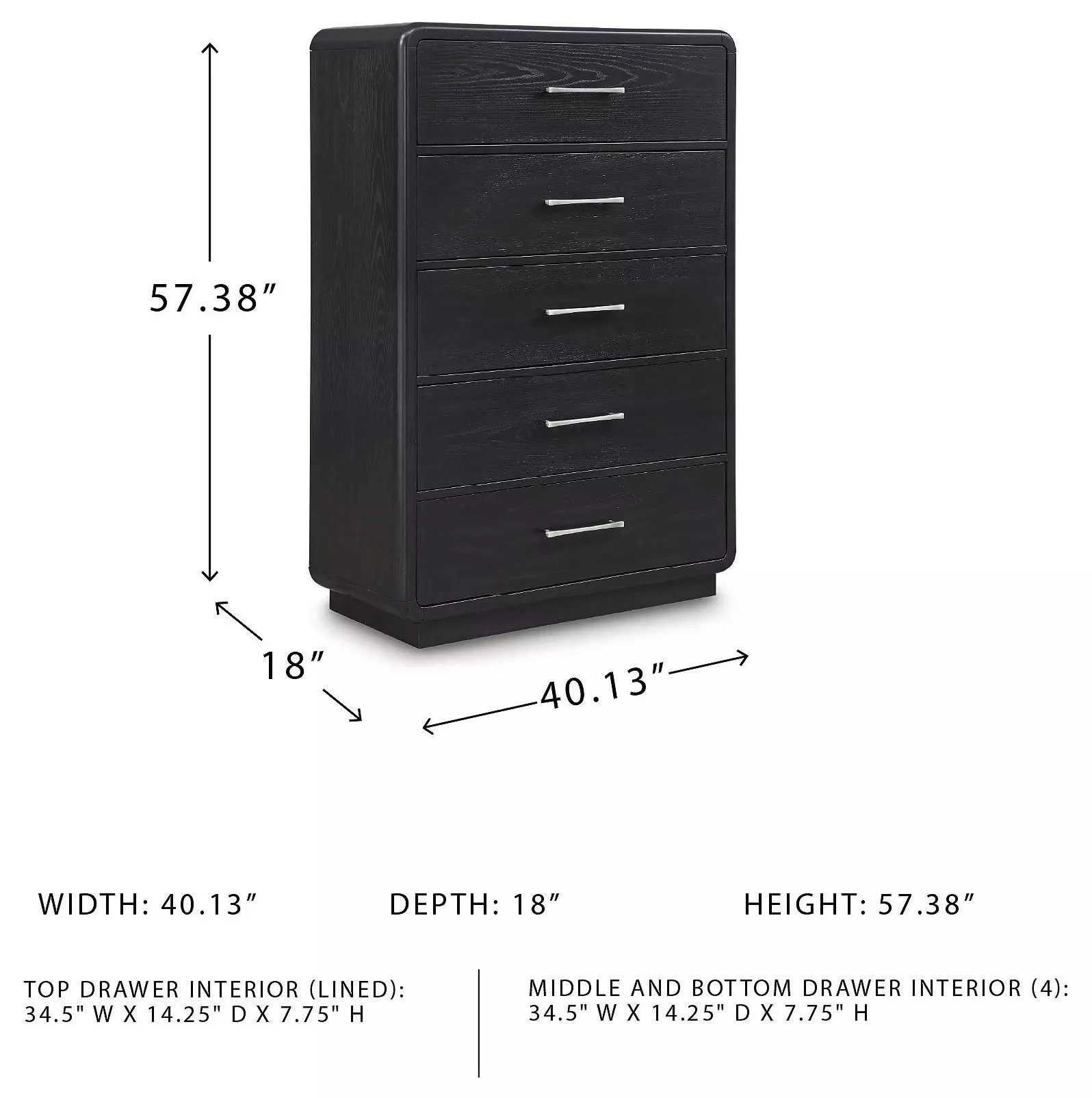 Rowanbeck Black Five Drawer Chest