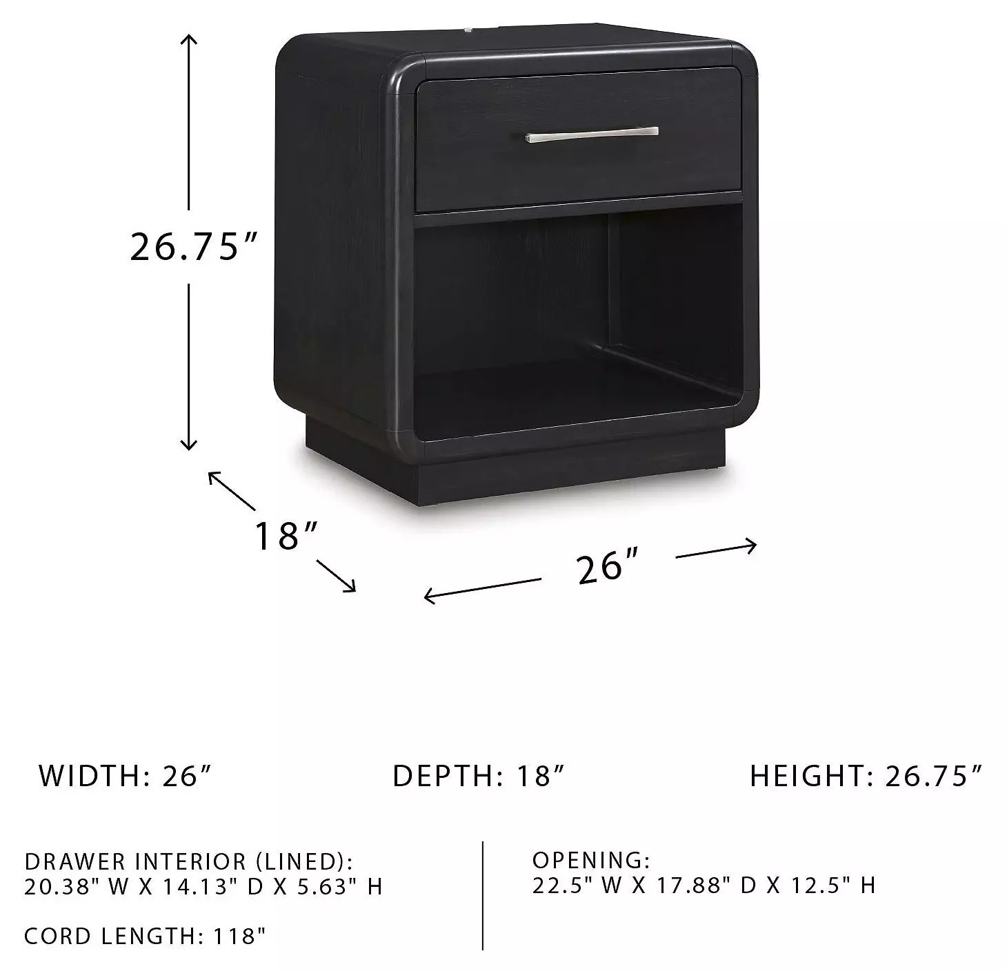 Rowanbeck Black One Drawer Nightstand