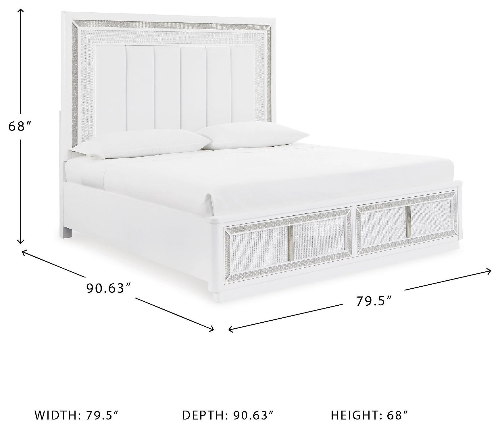 Chalanna White Lacquer California King Upholstered Panel Storage Bed