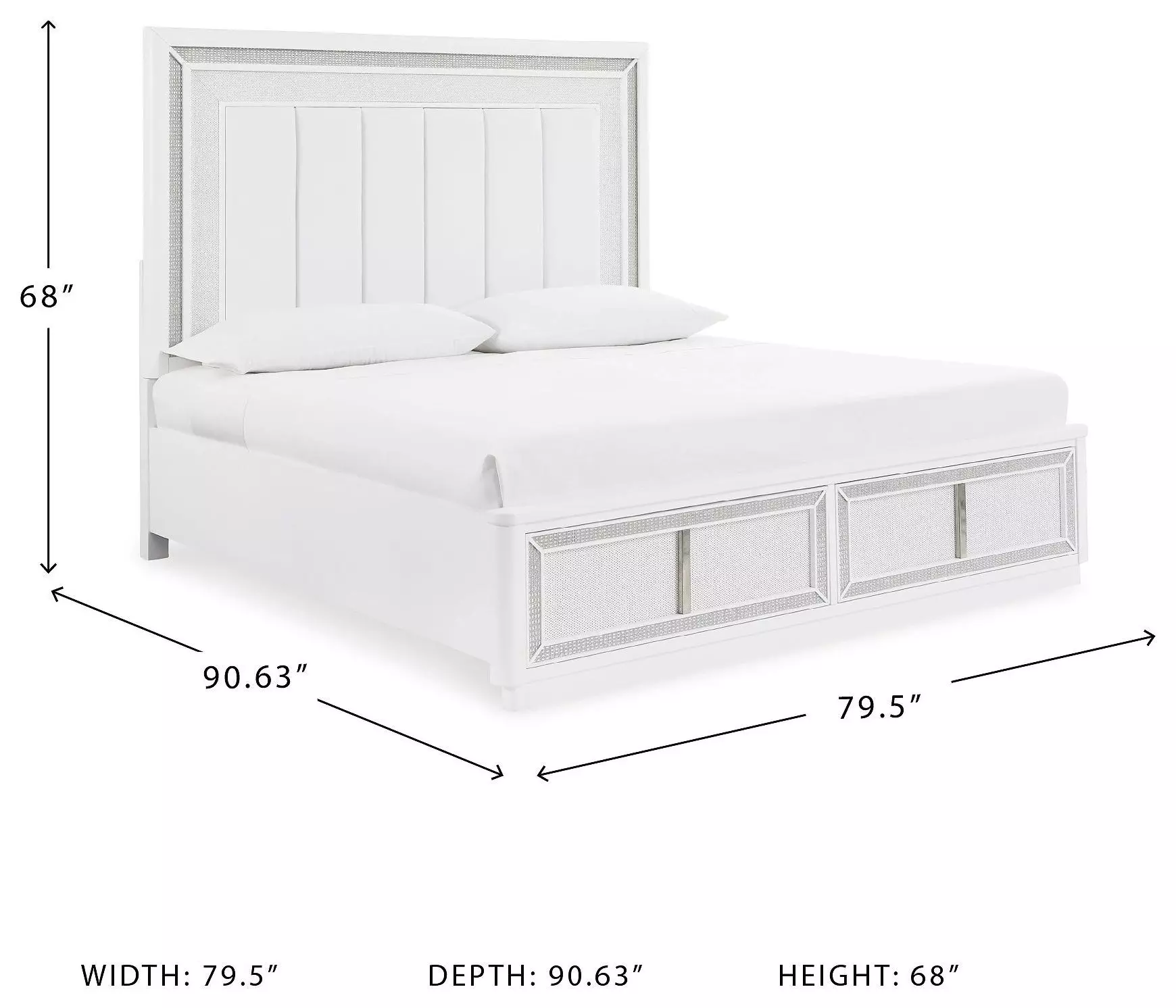 Chalanna White Lacquer California King Upholstered Panel Storage Bed