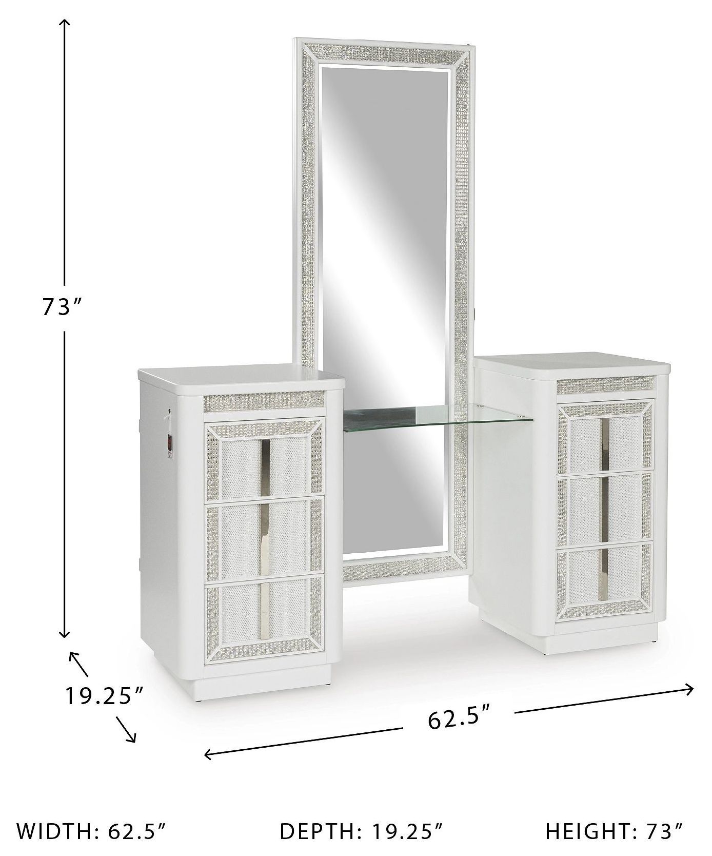 Chalanna White 6 Drawer Vanity Desk with USB Charging and LED