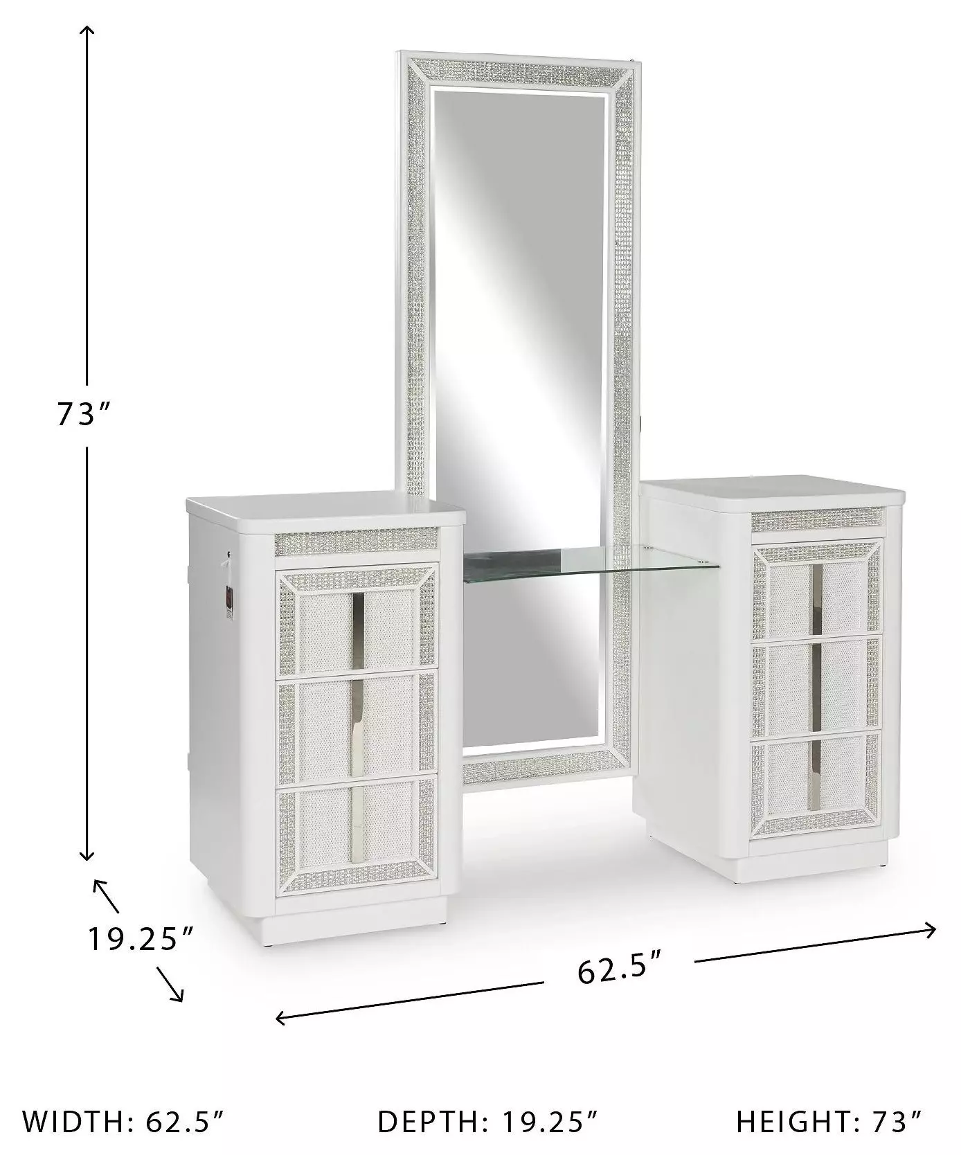 Chalanna White 6 Drawer Vanity Desk with USB Charging and LED