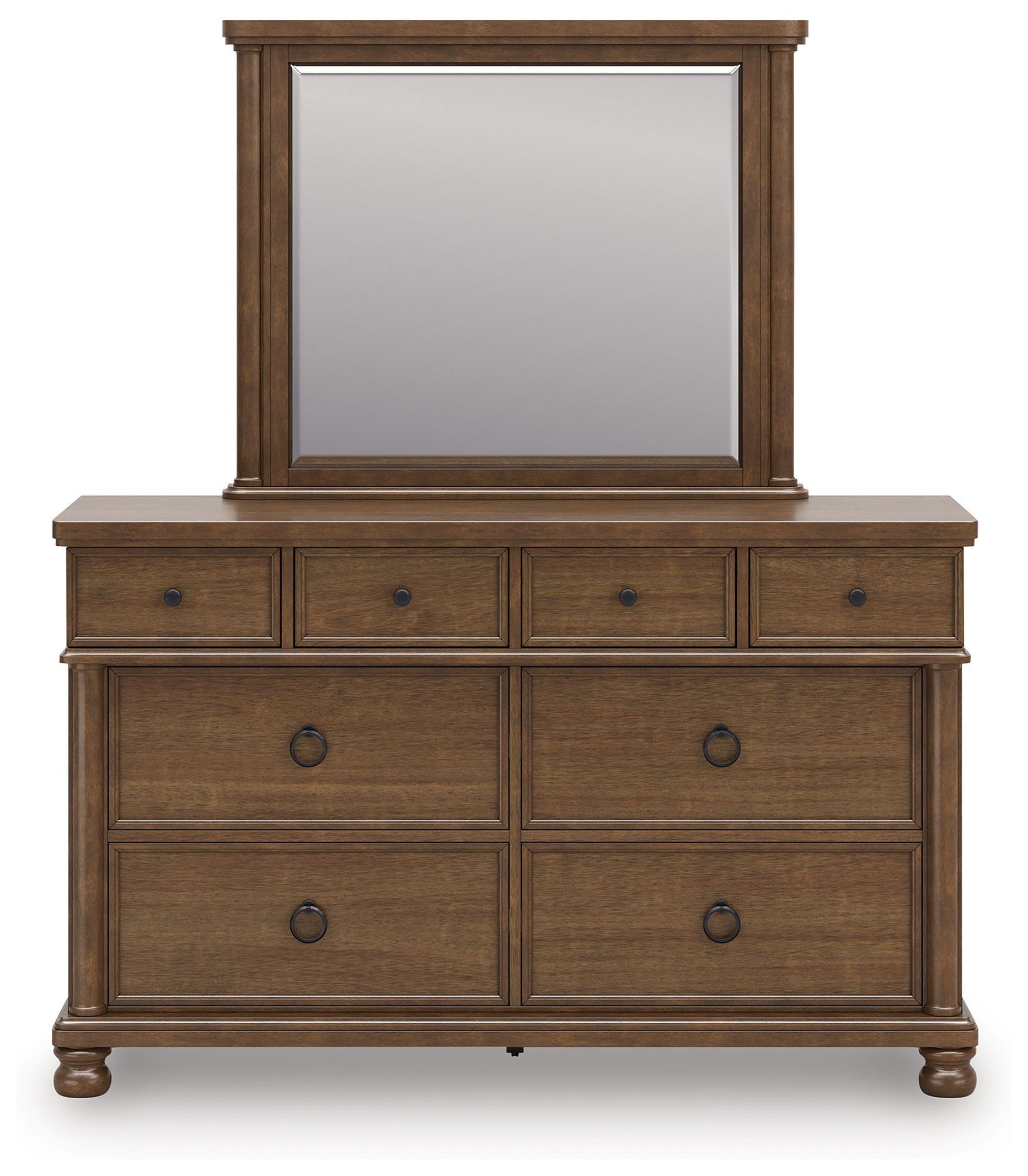 アトリエGG StandardApron LinenDenim 1 Greddinton Brown 8 Drawer Dresser and Rectangular Mirror From