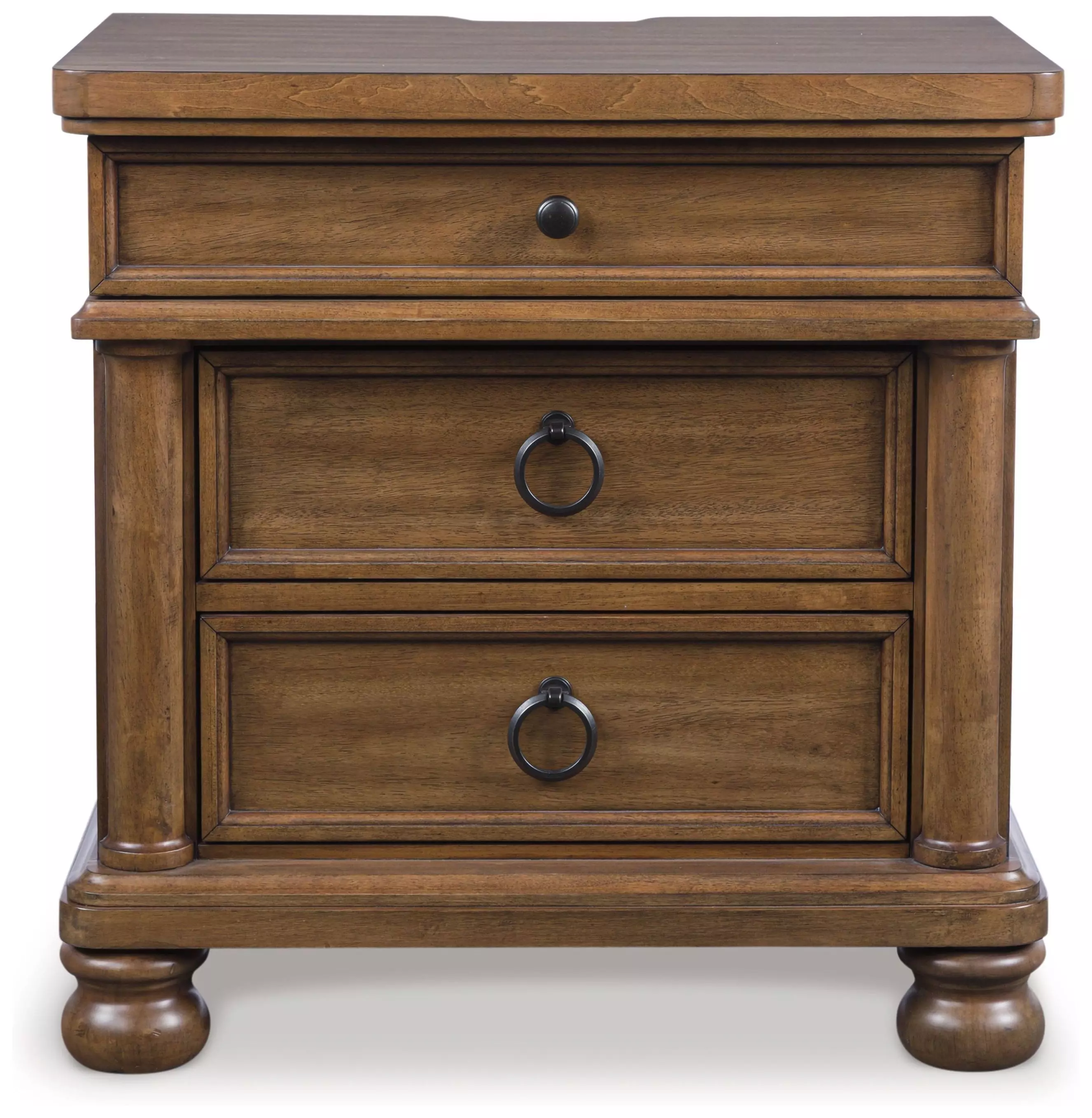Chadworth Brown 3 Drawer Nightstand with USB Charging (Also known