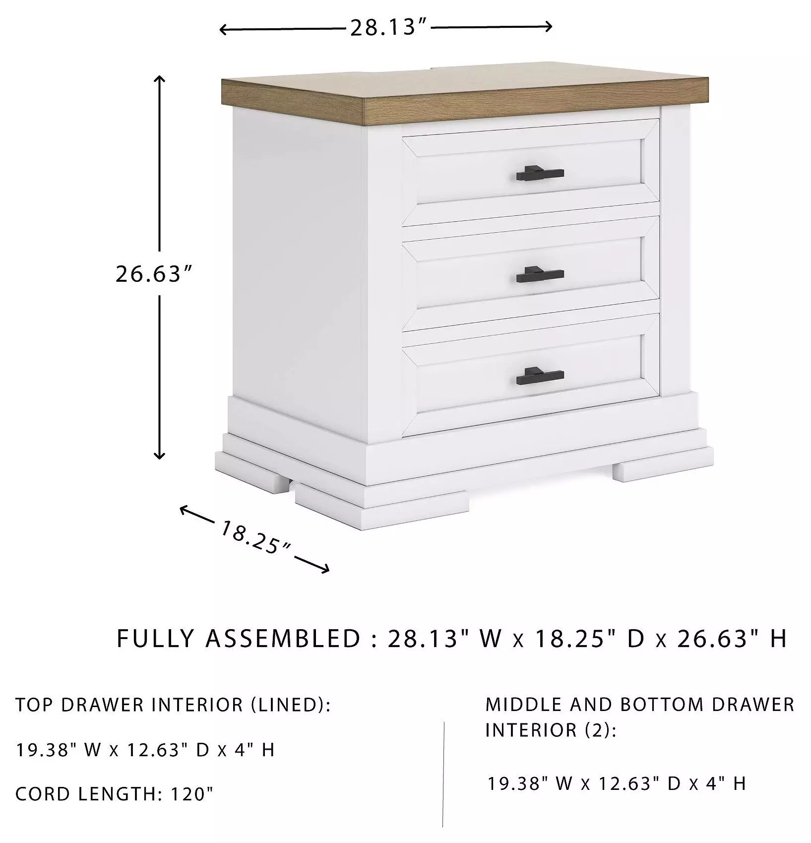 Ashbryn White And Natural 3 Drawer Nightstand