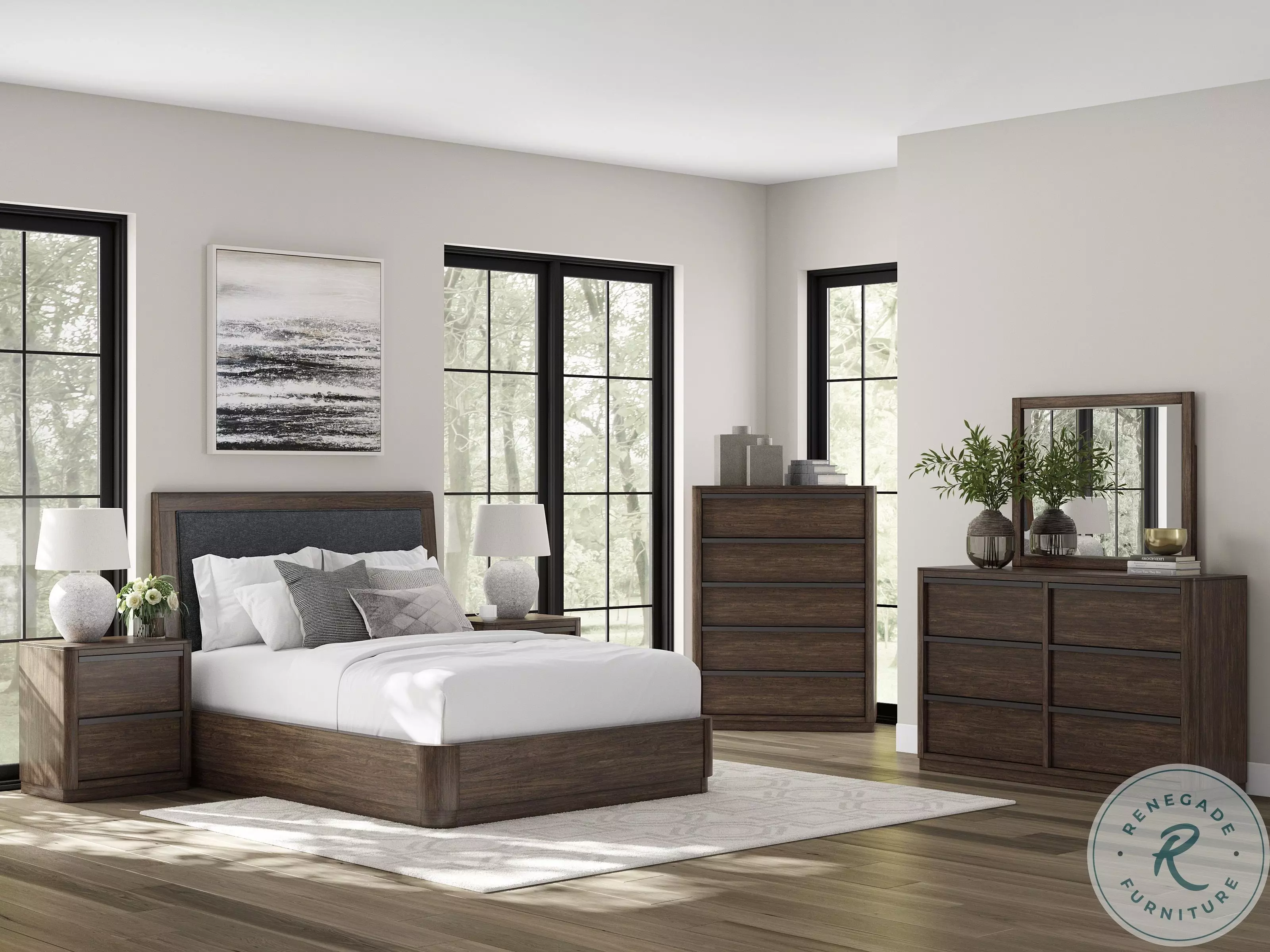 Kendamor Dark Brown Upholstered Panel Bedroom Set From Home Gallery Stores  | Home Gallery Stores