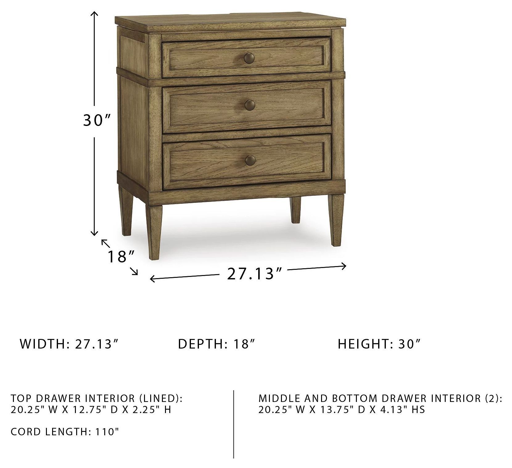 Sharlance Brown 3 Drawer Nightstand