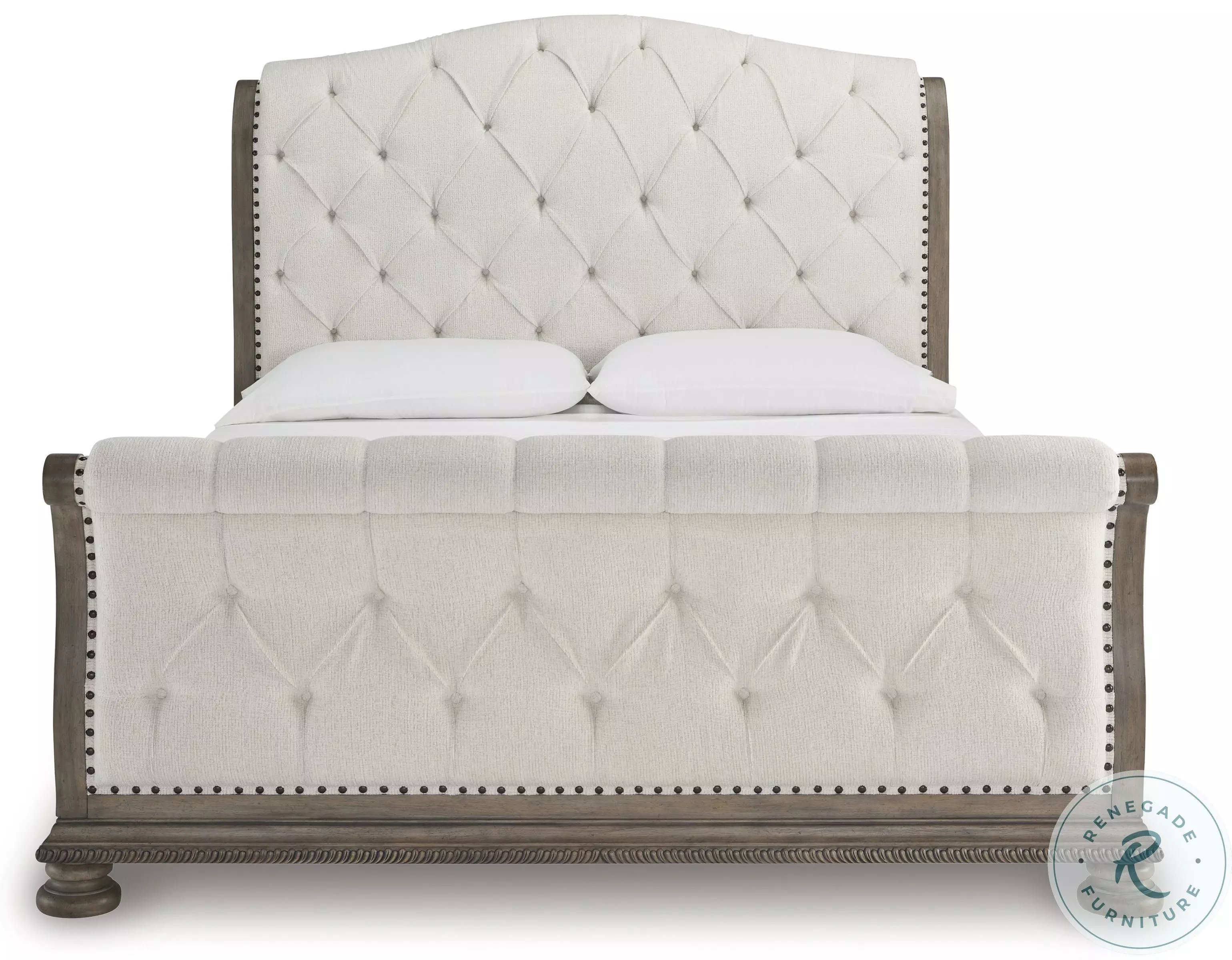 Ardenfield Light Brown And White Queen Upholstered Sleigh