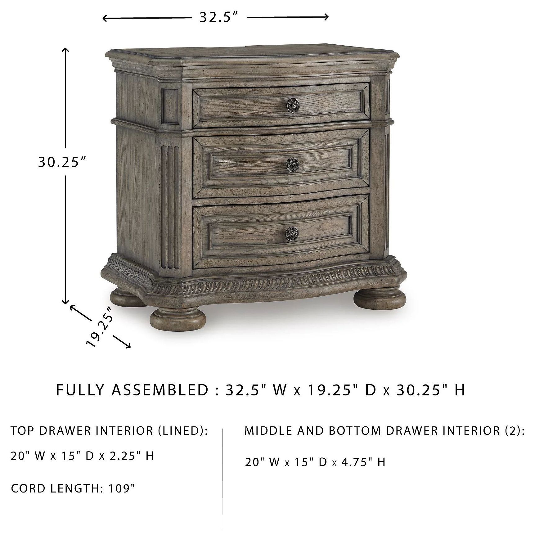 Ardenfield Light Brown 3 Drawer Nightstand