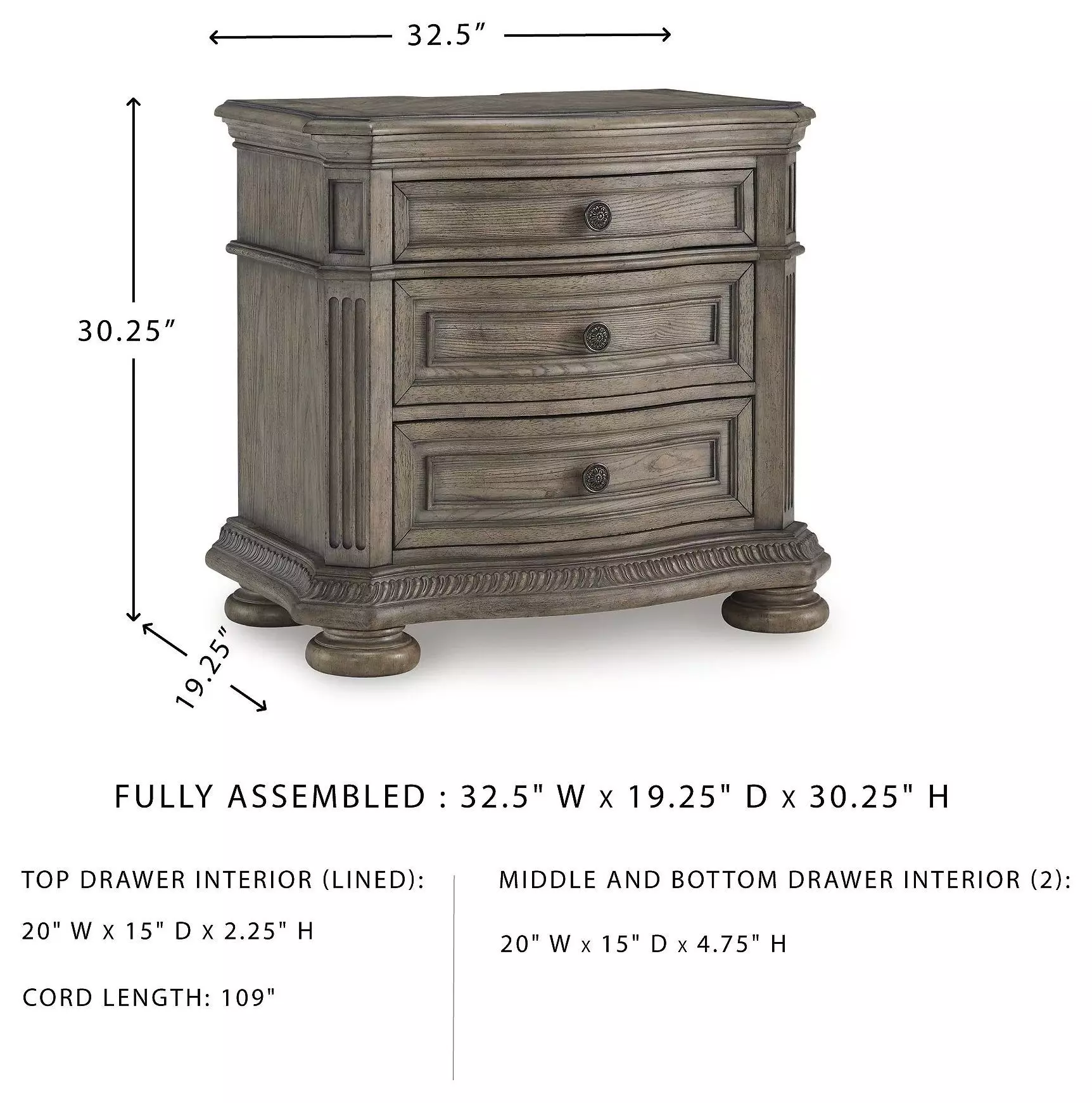 Ardenfield Light Brown 3 Drawer Nightstand