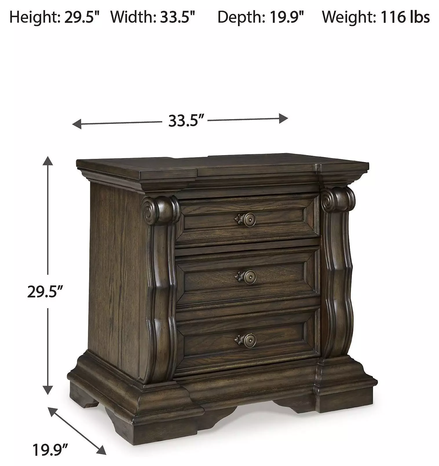 Maylee Dark Brown 3 Drawer Nightstand