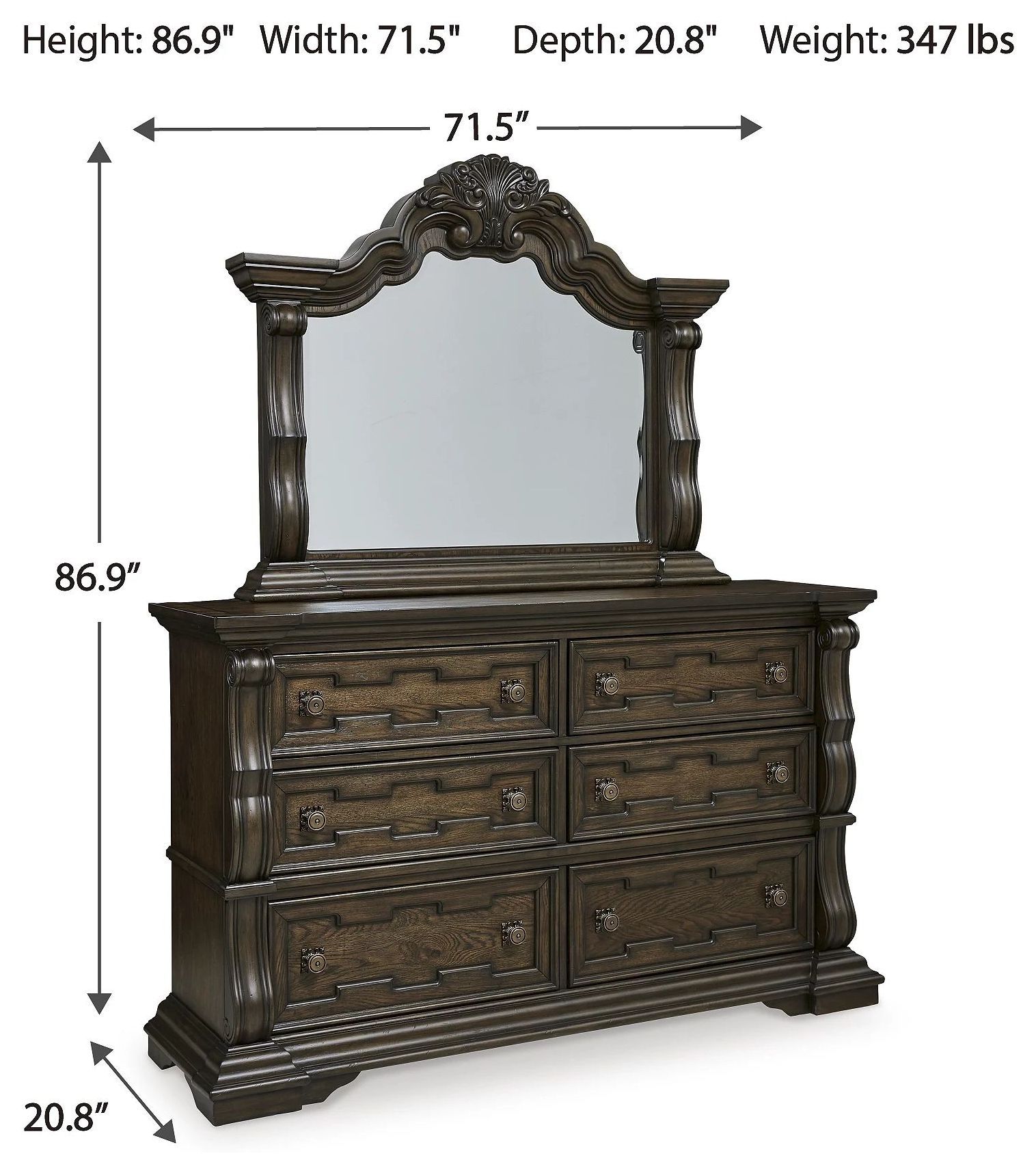 Maylee Dark Brown Dresser with Mirror